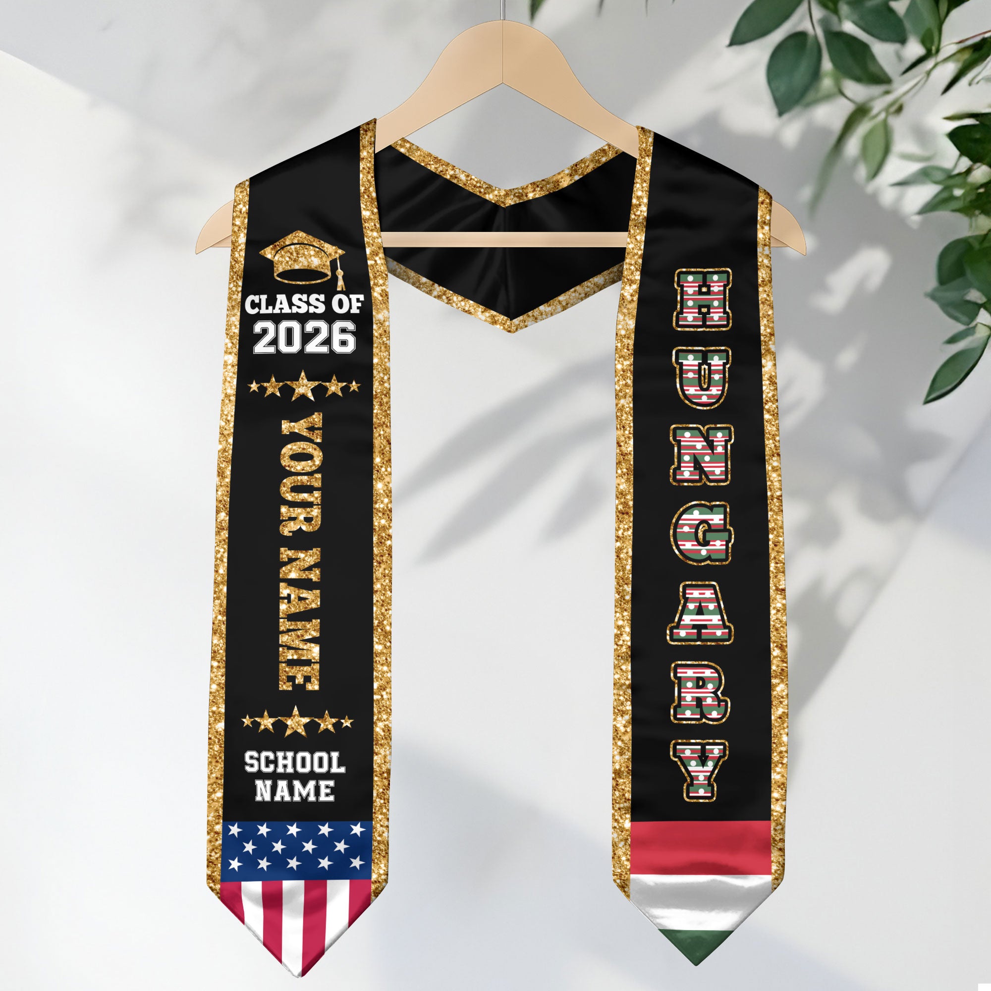 Hungary Graduation Stole 2026, Hungary Flag Sash, Personal Detail Option for Graduates