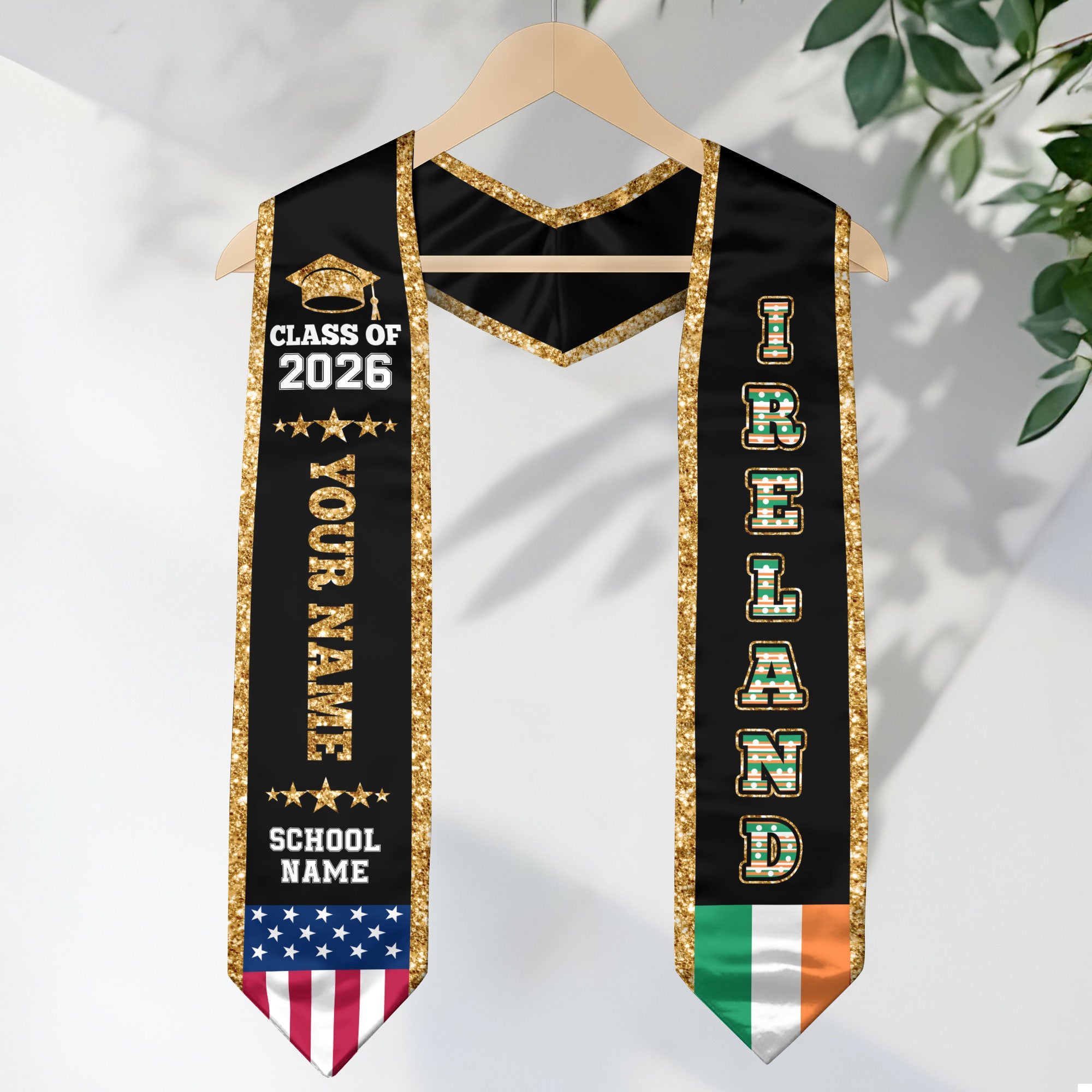 Ireland Graduation Stole 2026, Ireland Flag Sash, Personal Detail Option for Graduates