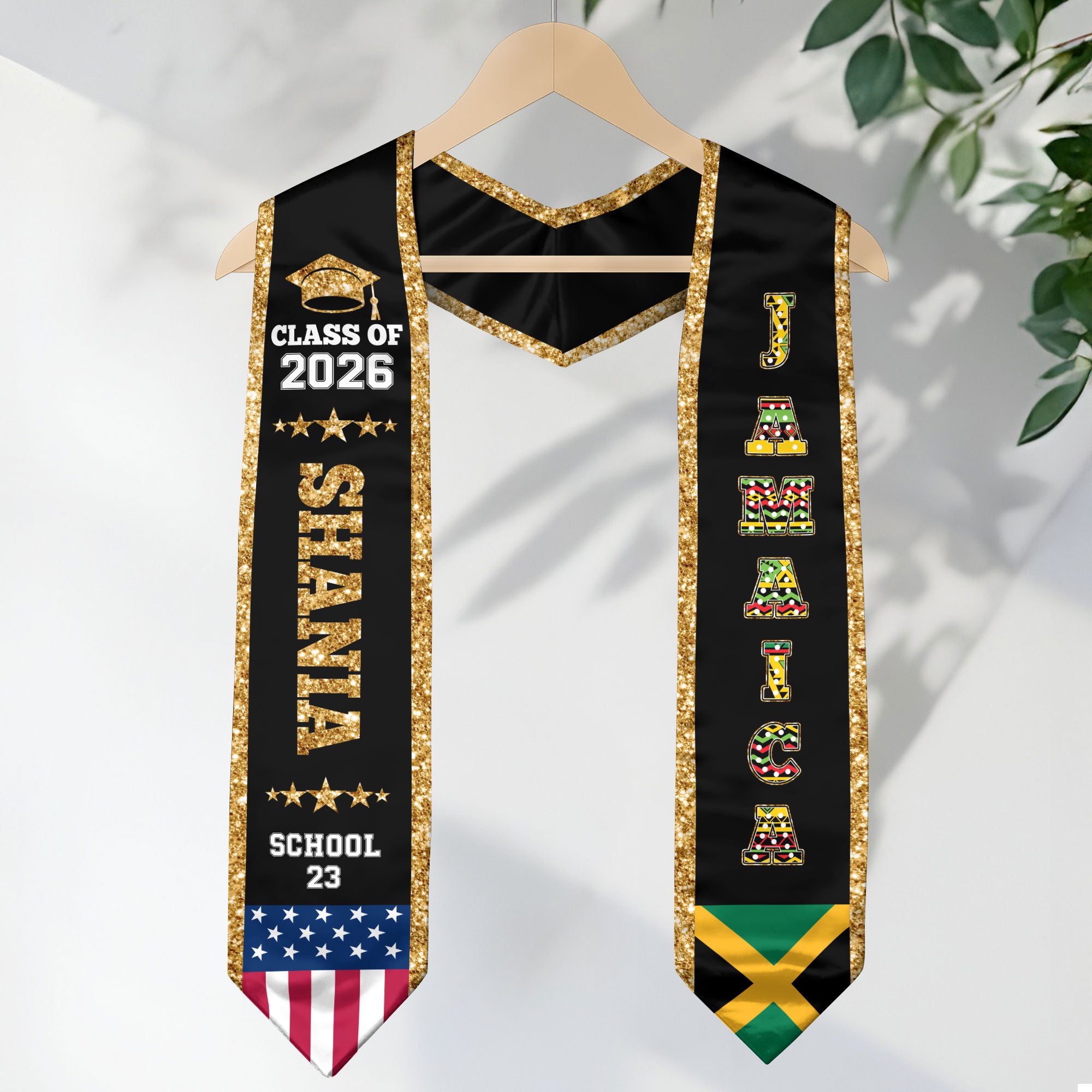 Jamaica Graduation Stole 2026, Jamaica Flag Sash, Personal Detail Option for Graduates