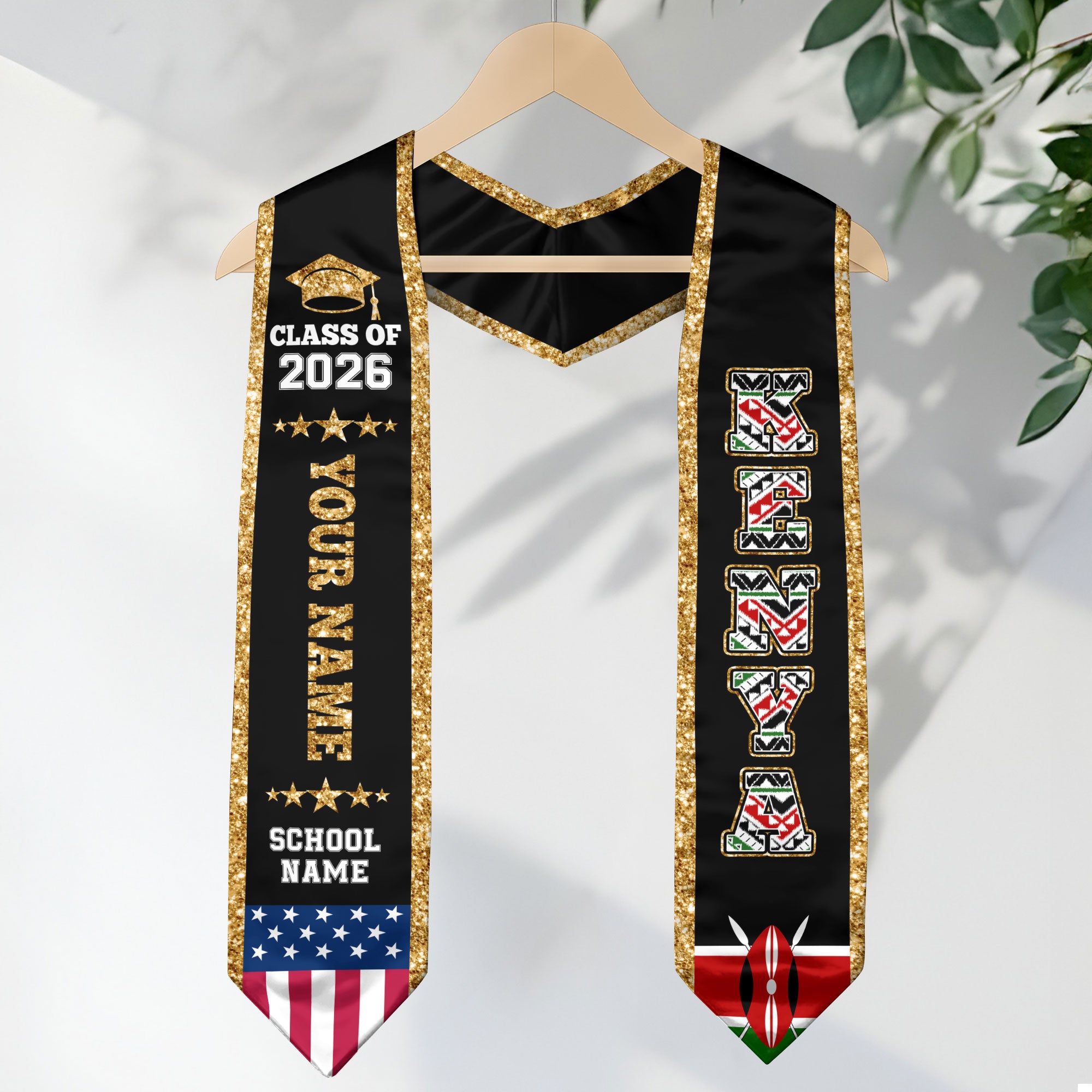 Kenya Graduation Stole 2026, Kenya Flag Sash, Personal Detail Option for Graduates