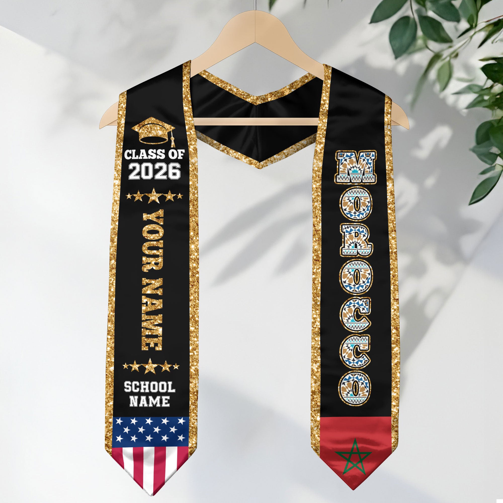 Morocco Graduation Stole 2026, Morocco Flag Sash, Personal Detail Option for Graduates