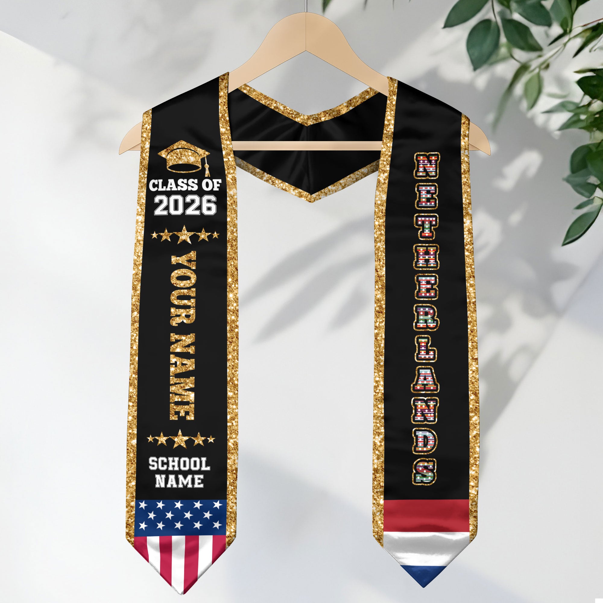 Netherlands Graduation Stole 2026, Flag Sash, Personal Detail Option for Grads Ceremony
