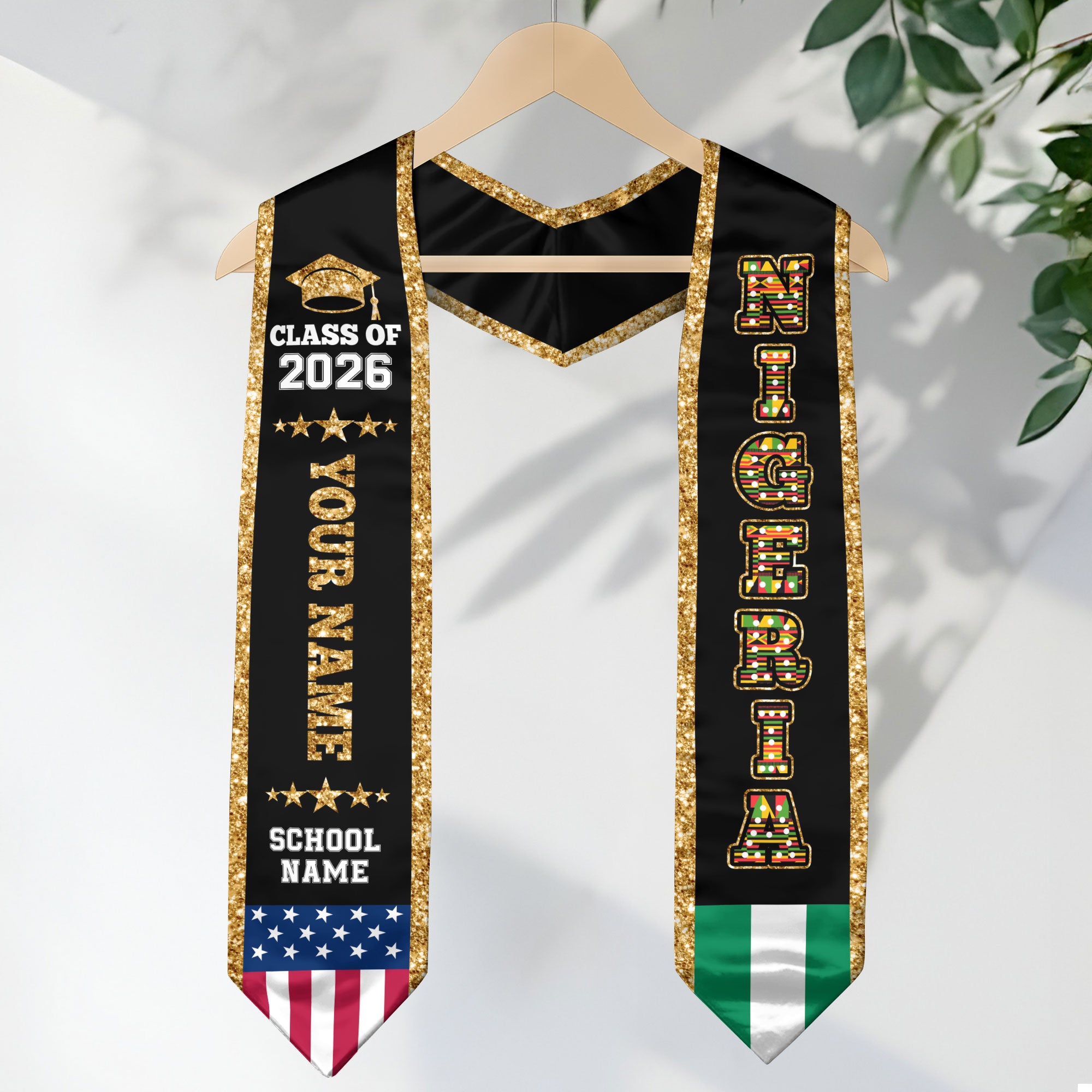 Nigeria Graduation Stole 2026, Nigeria Flag Sash, Personal Detail Option for Graduates
