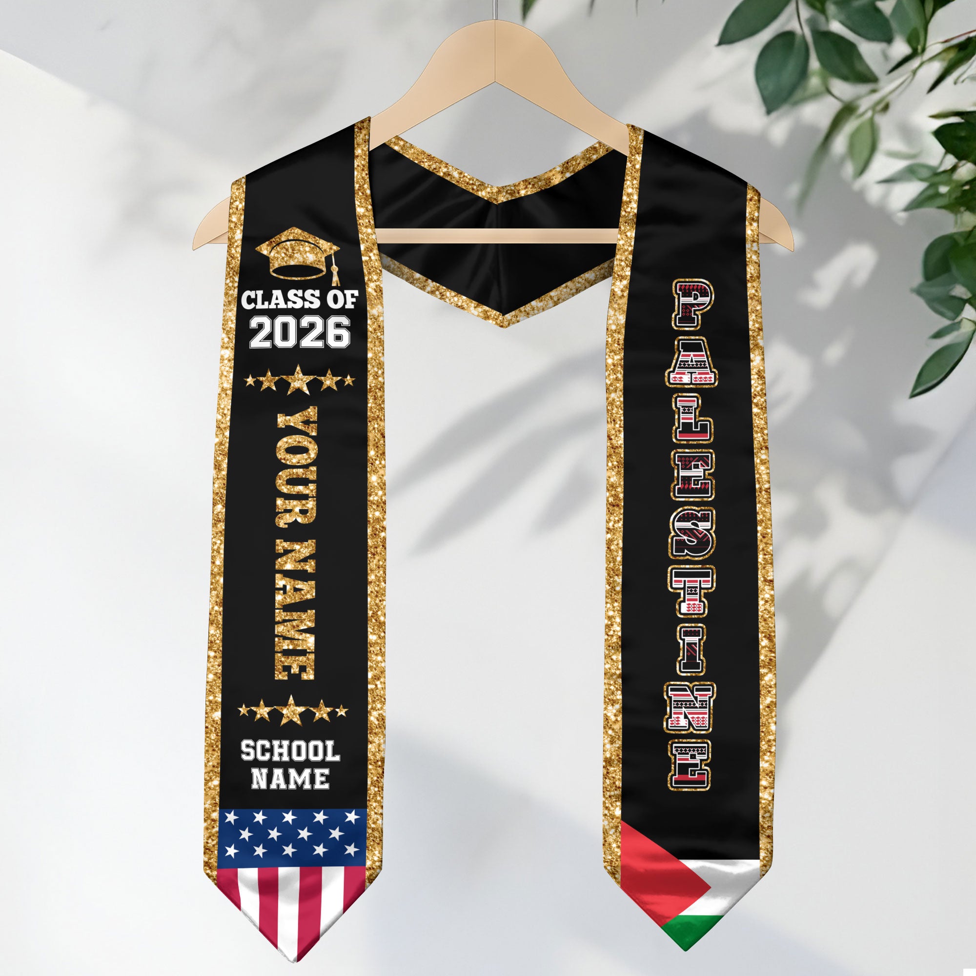 Palestine Graduation Stole 2026, Palestine Flag Sash, Personal Detail Option for Graduates