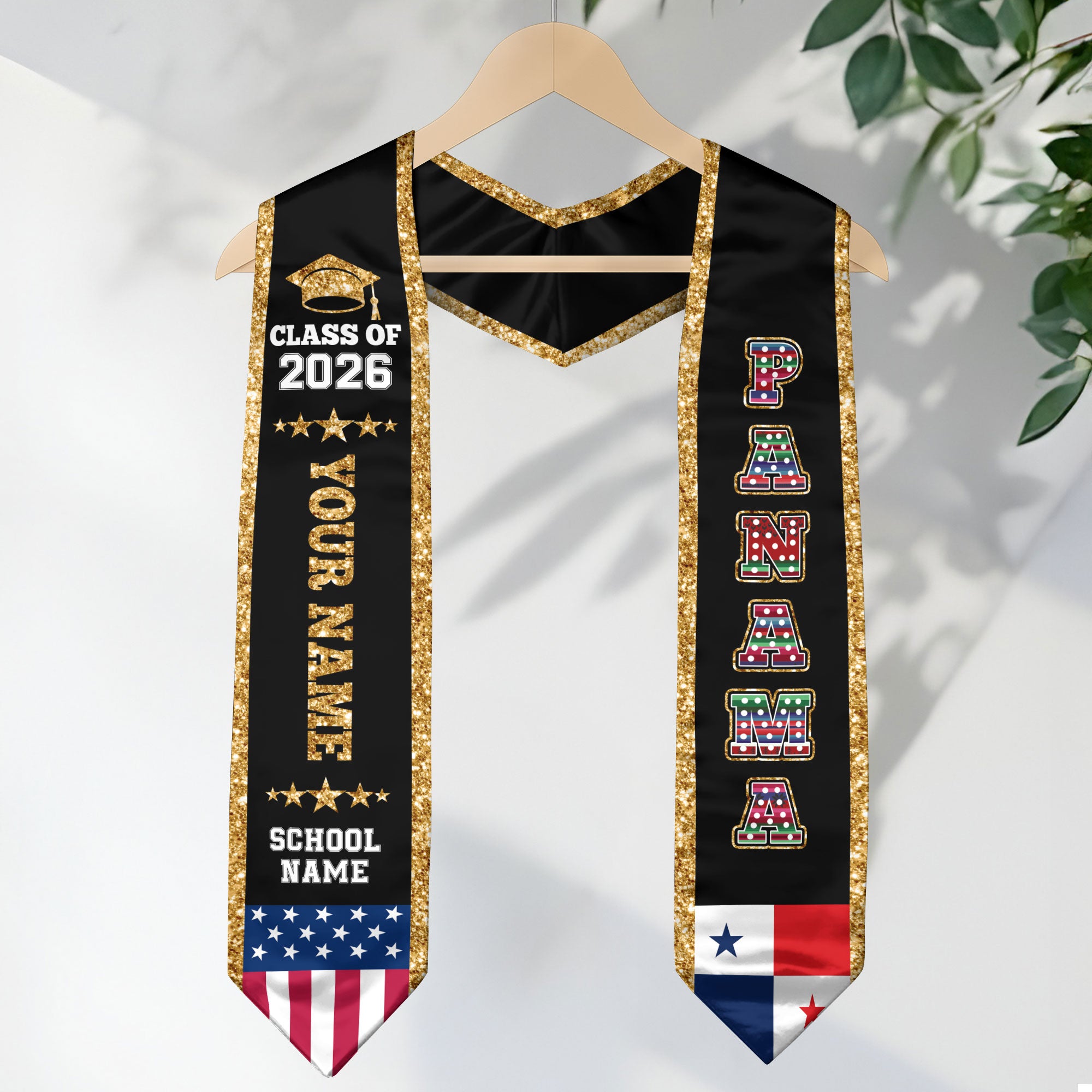 Panama Graduation Stole 2026, Panama Flag Sash, Personal Detail Option for Graduates
