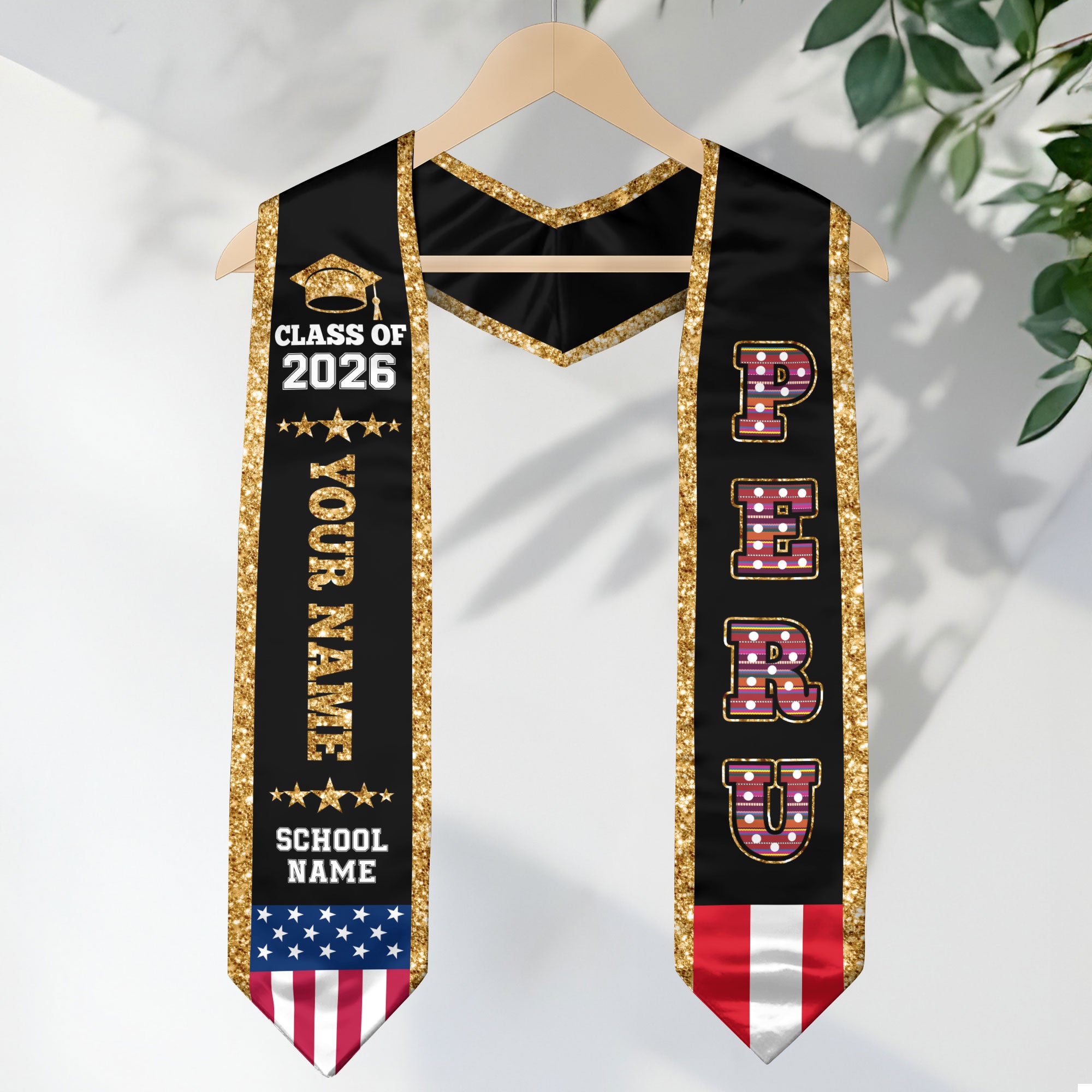 2026 Peru Flag Graduation Stole, Peru Sash, Personal Detail Option for Grads Ceremony
