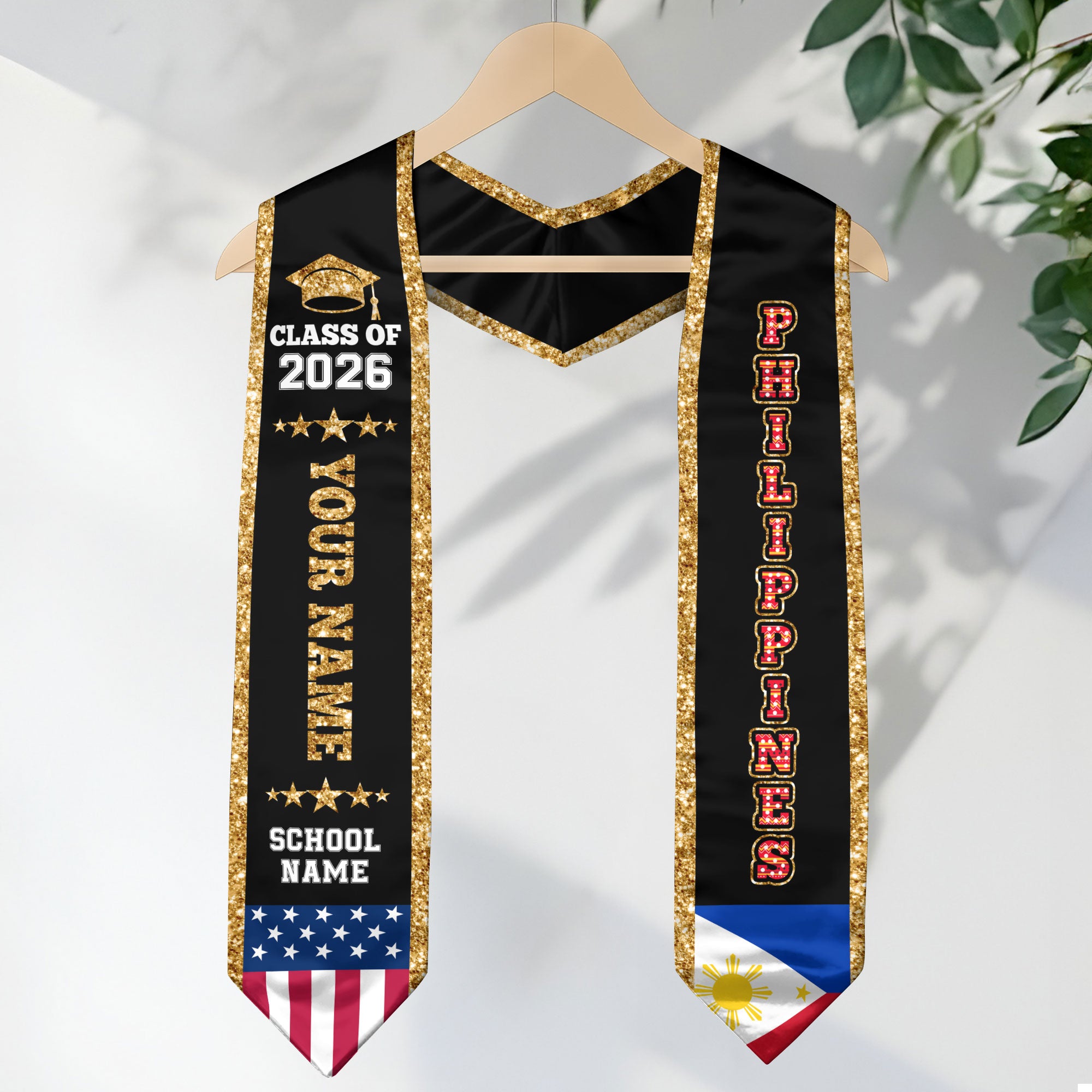 Philippines Graduation Stole 2026, Flag Sash, Personal Detail Option for Grads Ceremony