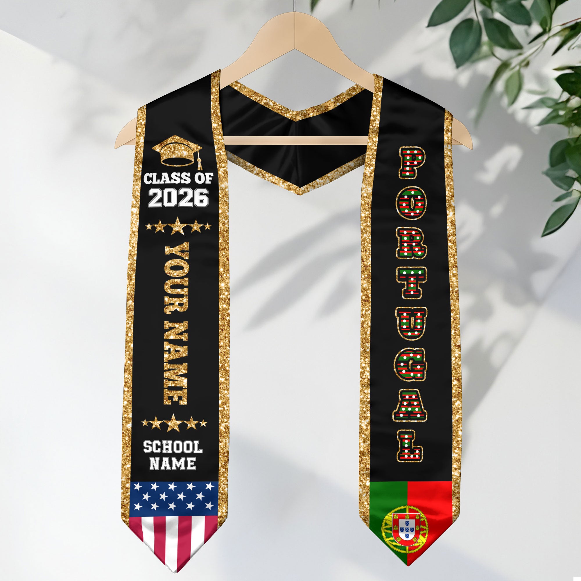 Portugal Graduation Stole 2026, Portugal Flag Sash, Personal Detail Option for Graduates