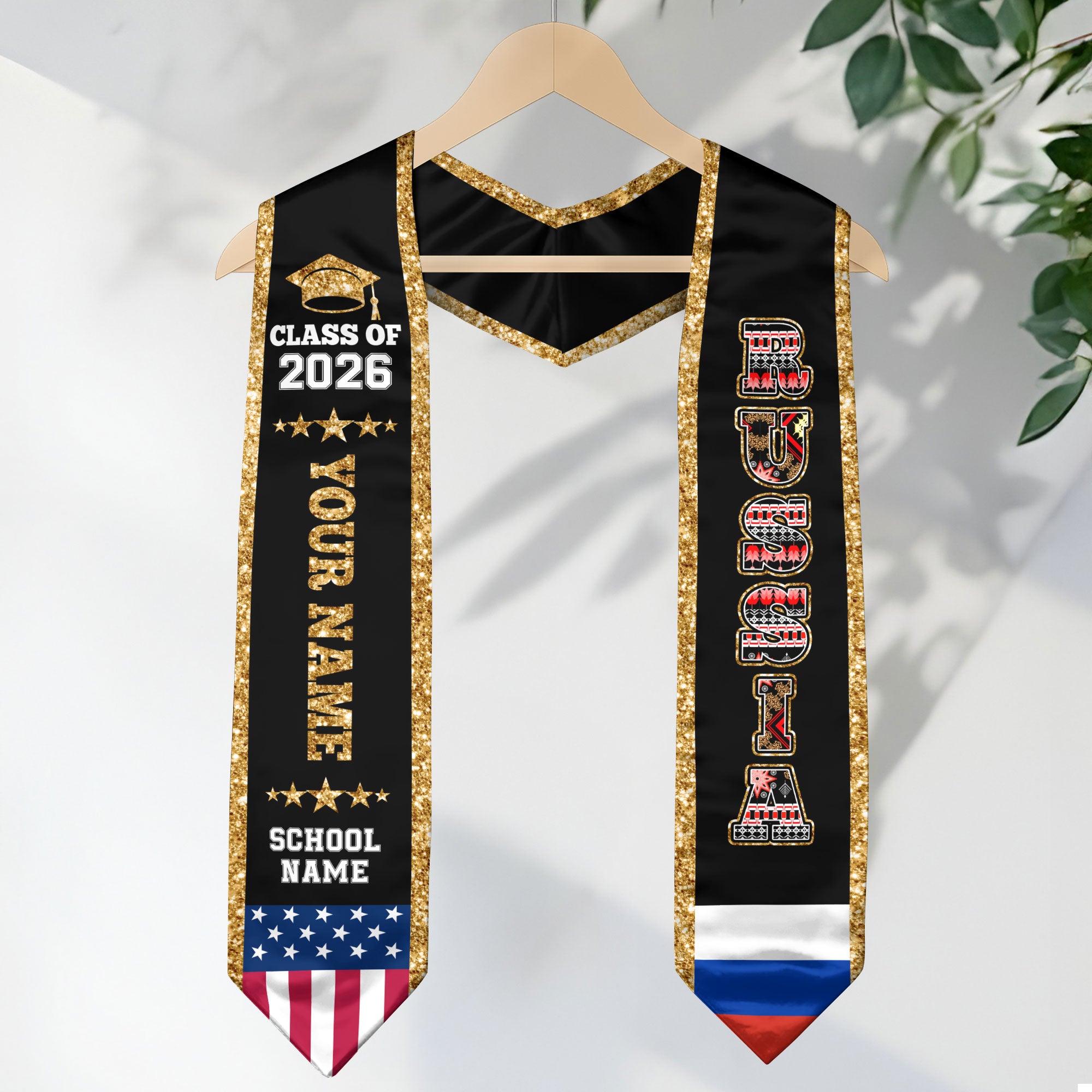 Russia Graduation Stole 2026, Russia Flag Sash, Personal Detail Option for Graduates