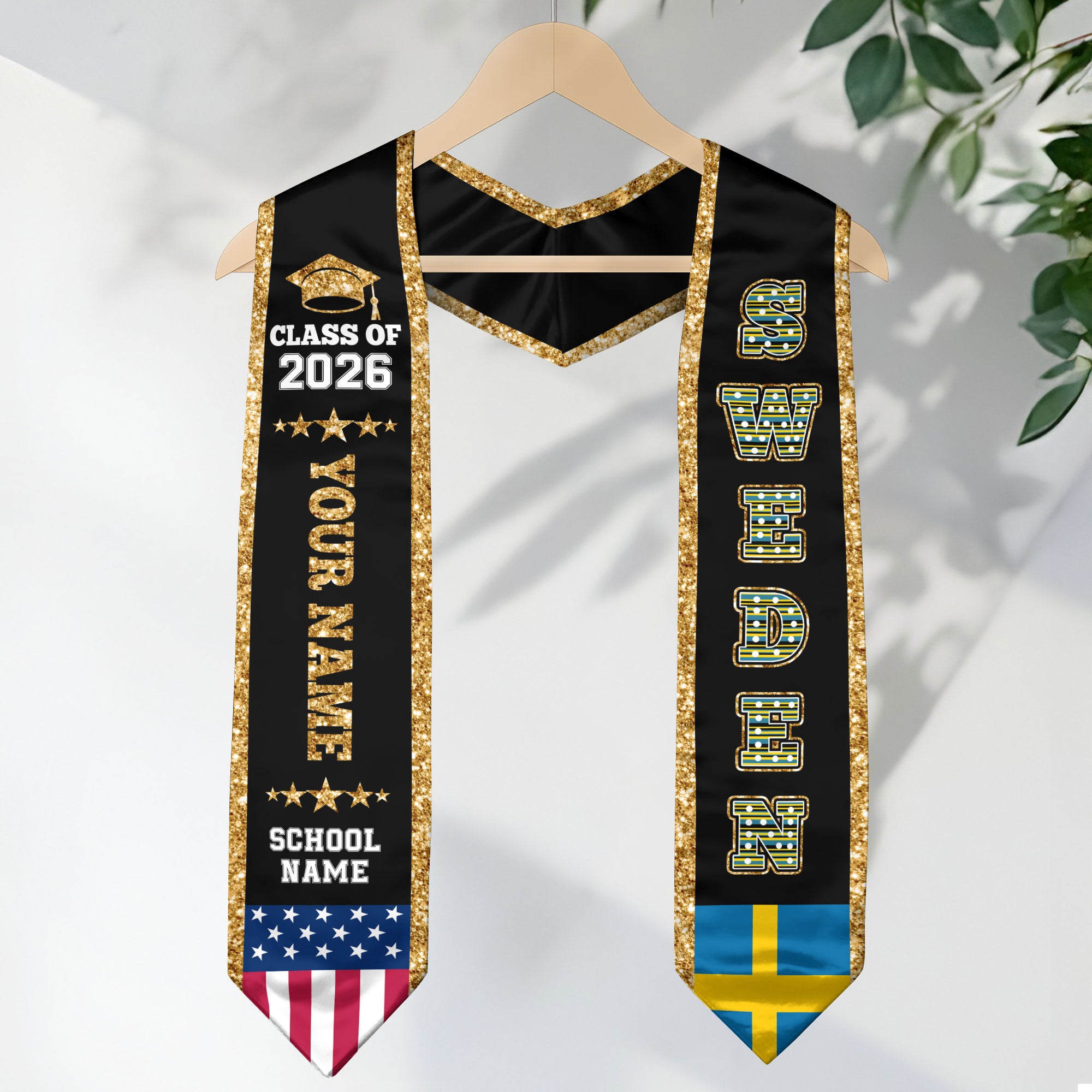 Sweden Graduation Stole 2026, Sweden Flag Sash, Personal Detail Option for Graduates
