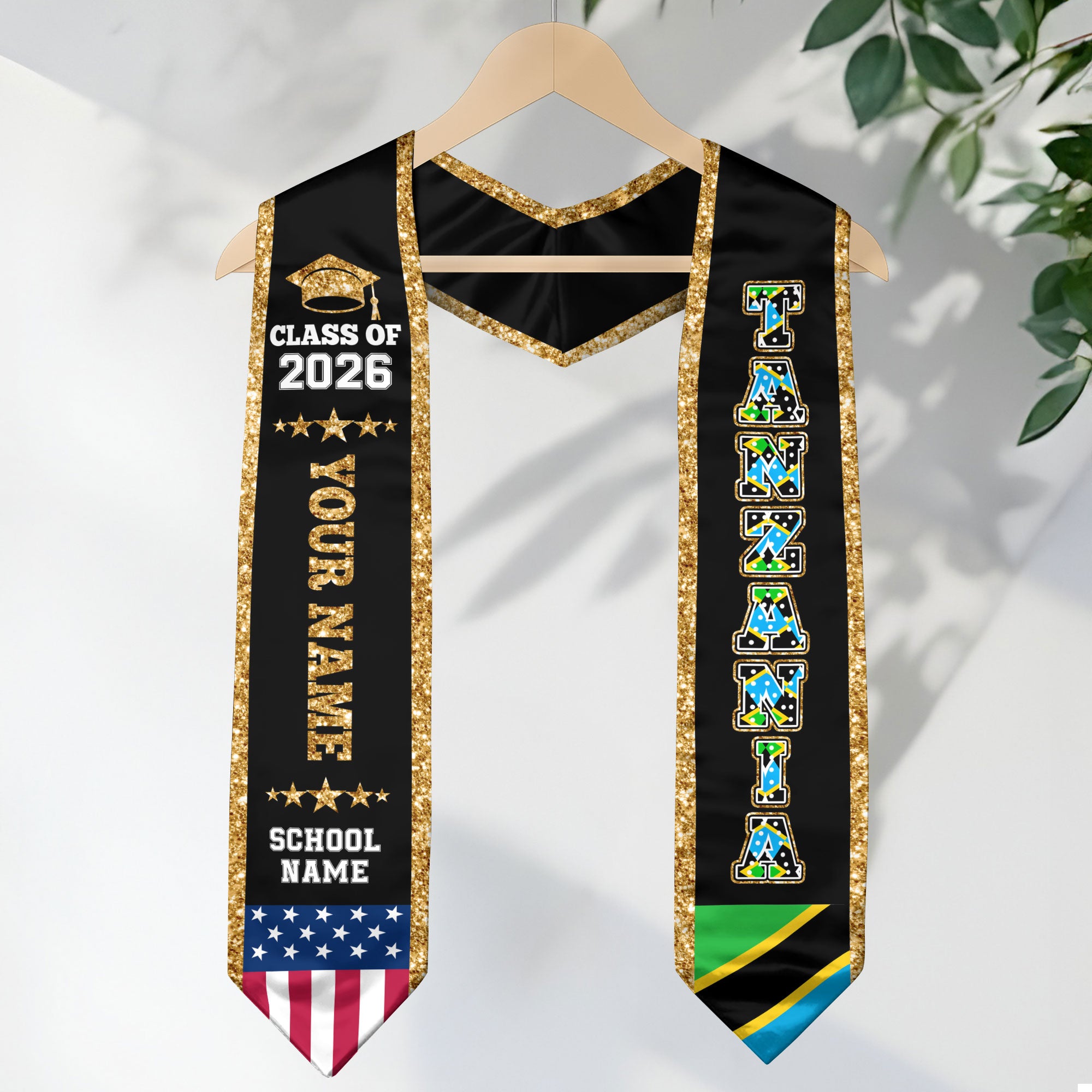 Tanzania Graduation Stole 2026, Tanzania Flag Sash, Personal Detail Option for Graduates