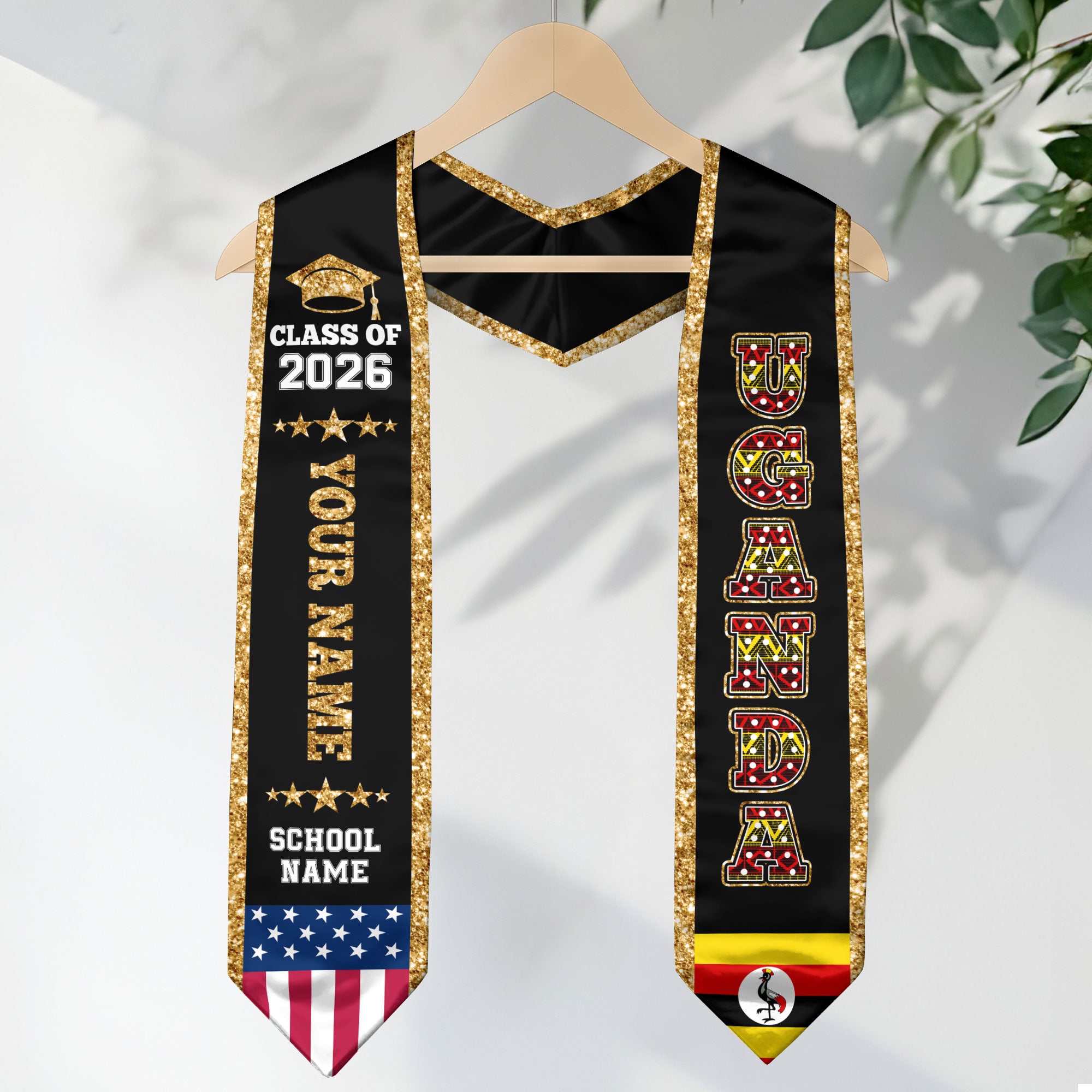 Uganda Graduation Stole 2026, Uganda Flag Sash, Personal Detail Option for Graduates