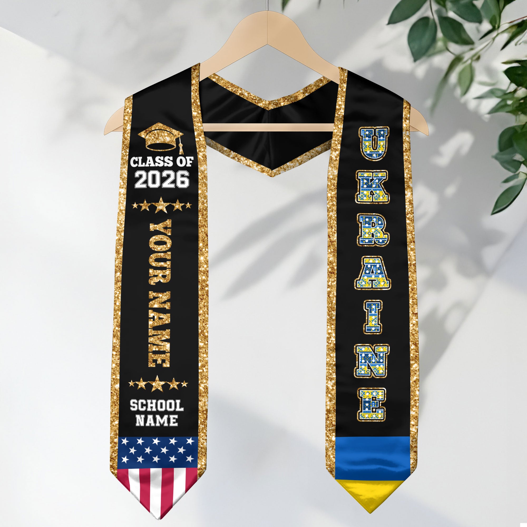 Ukraine Graduation Stole 2026, Ukraine Flag Sash, Personal Detail Option for Graduates