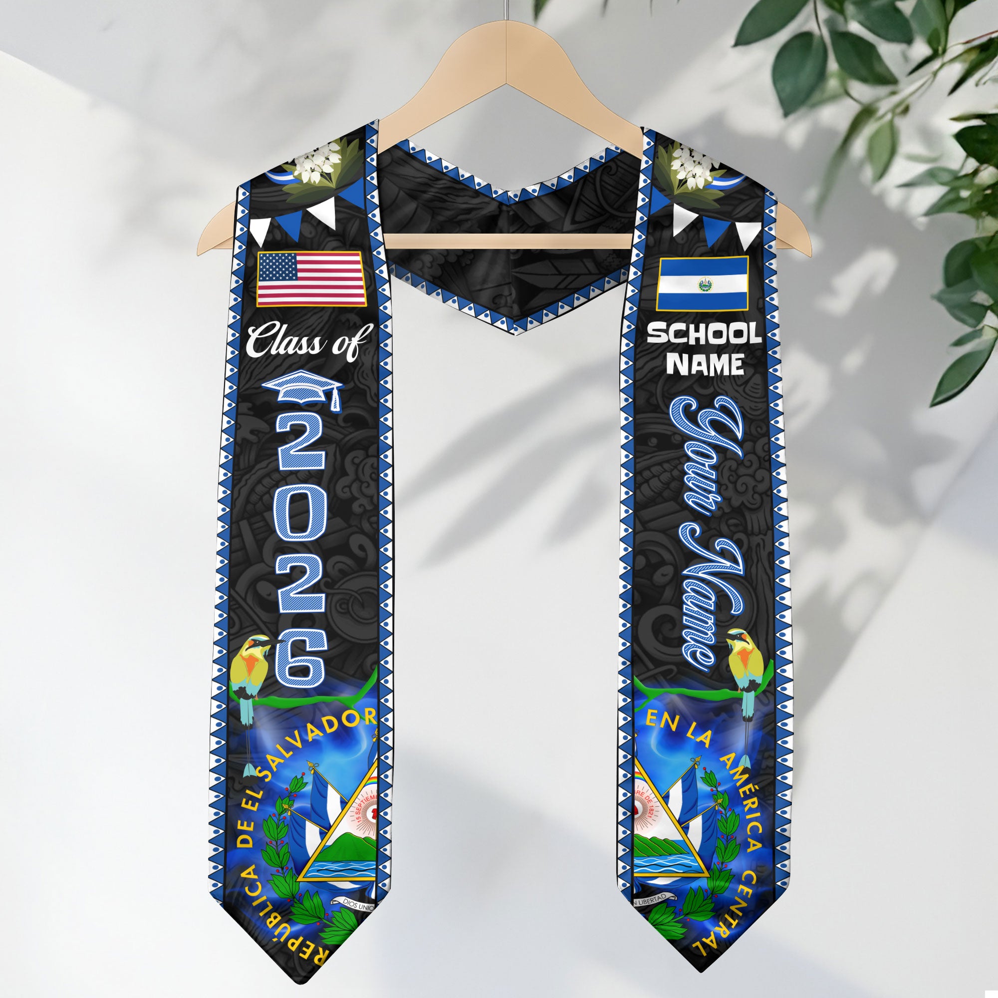 Customized El Salvador Graduation Stole, Salvadoran Flag Stole, Custom Graduation Sash 2026, Class of 2026