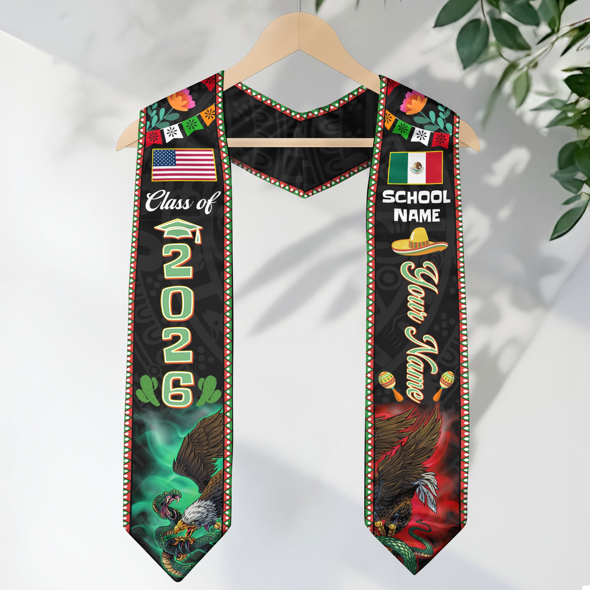 Mexico Graduation Stole 2026, Mexican Flag Sash, Add Name & Year Detail Option for Grads
