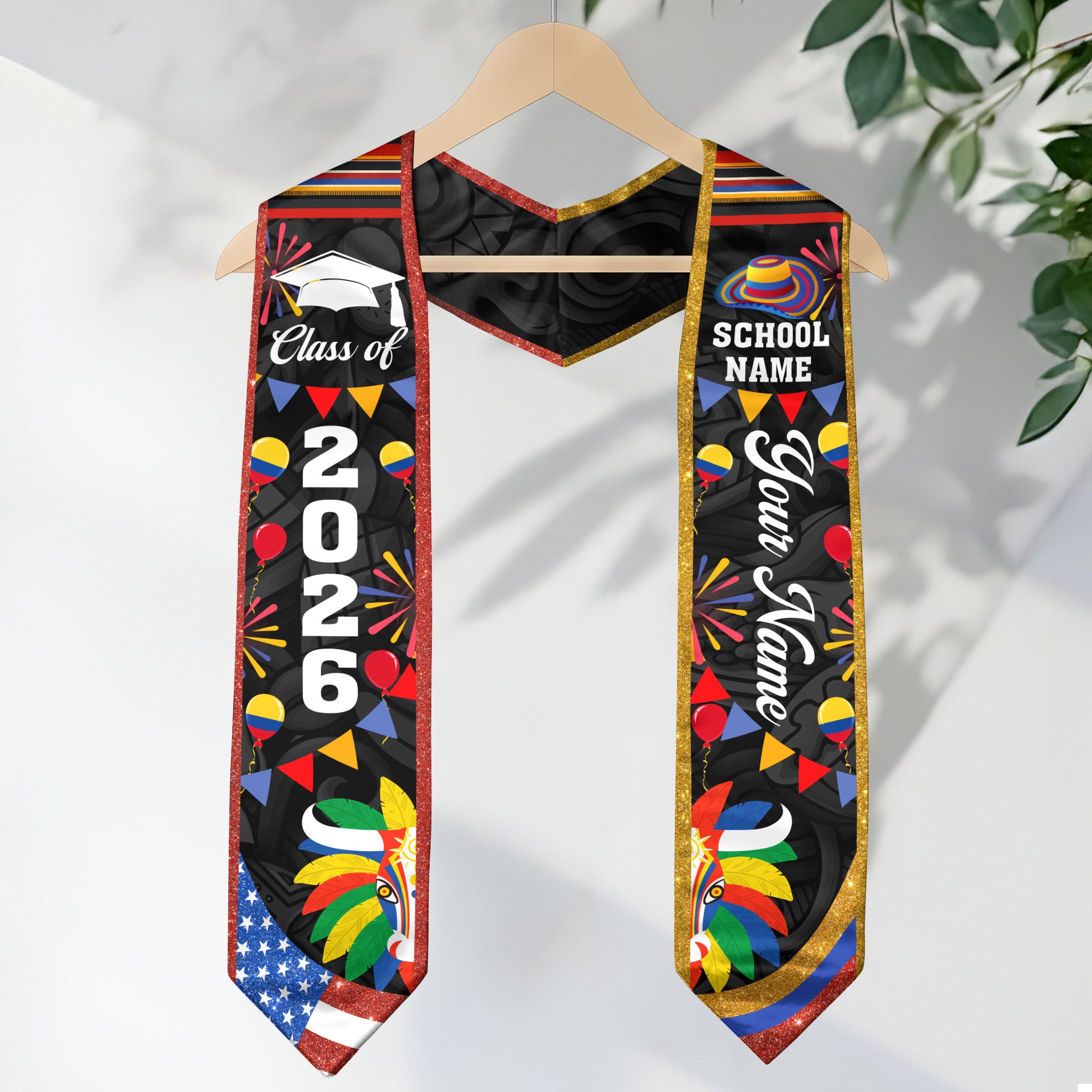 Colombian Flag Graduation Sash 2026, Colombia Graduation Stole, Custom Finish for 2026