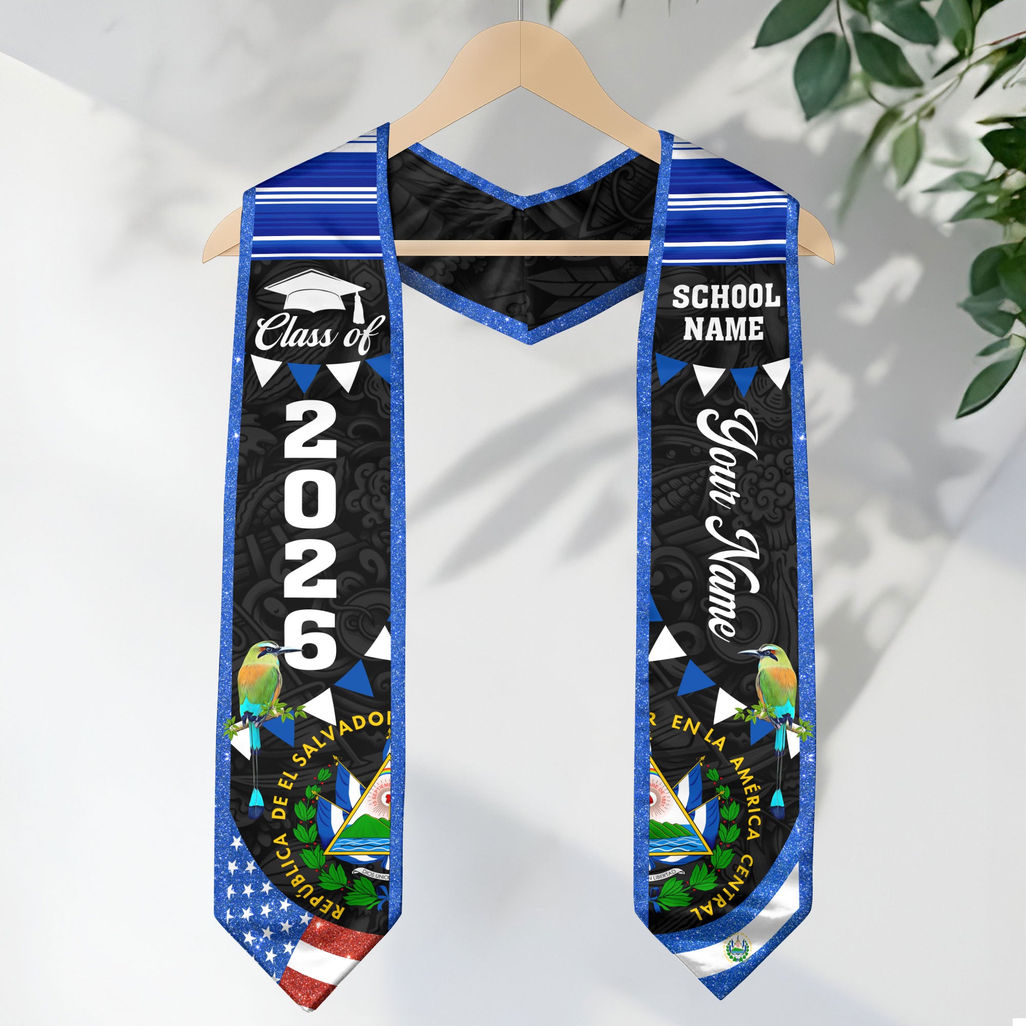 Customized El Salvador Graduation Sash, El Salvador Flag Graduation Stole, Personalized Graduation Stole 2026