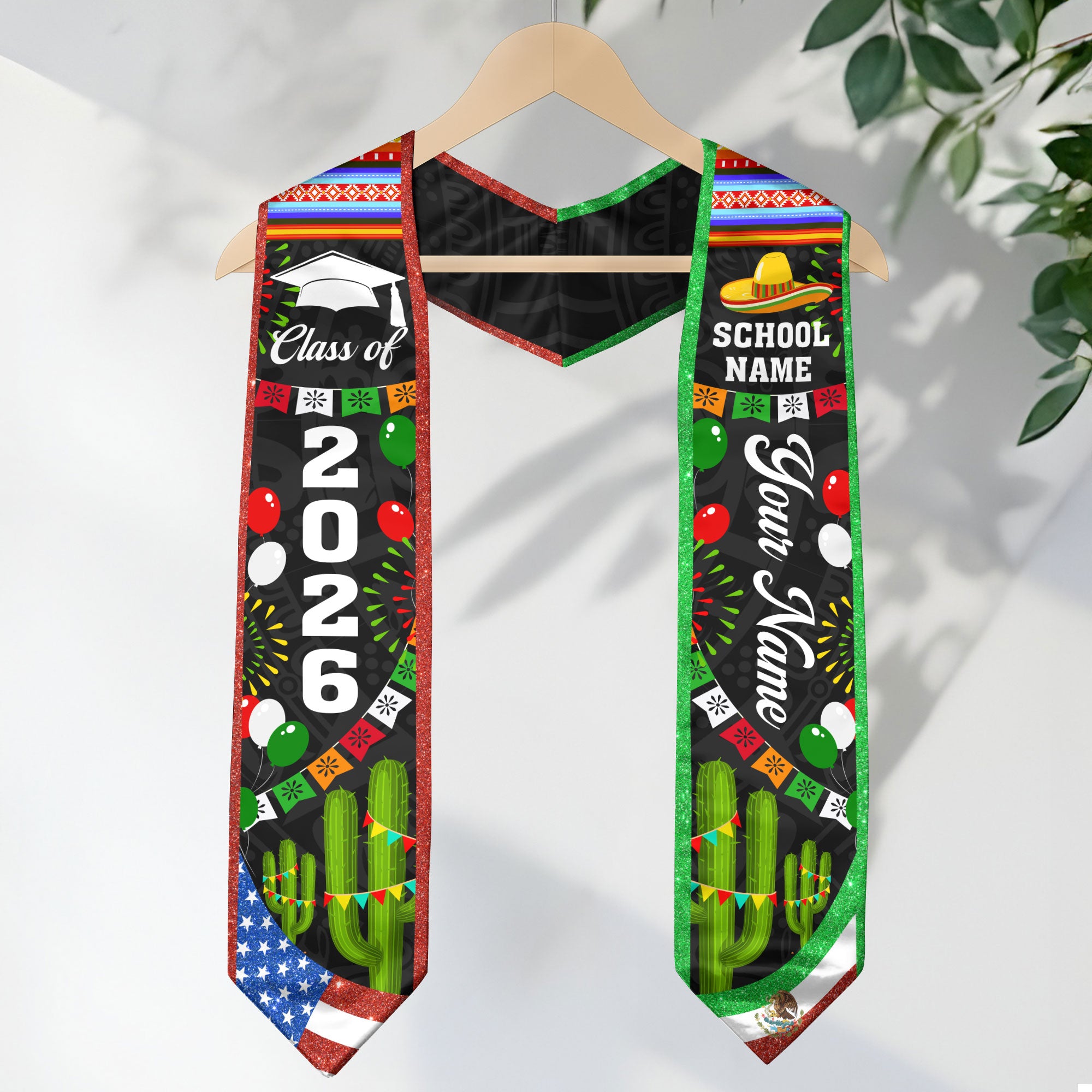 2026 Mexican Flag Graduation Sash, Mexico Stole for Graduation, Personal Detail Available