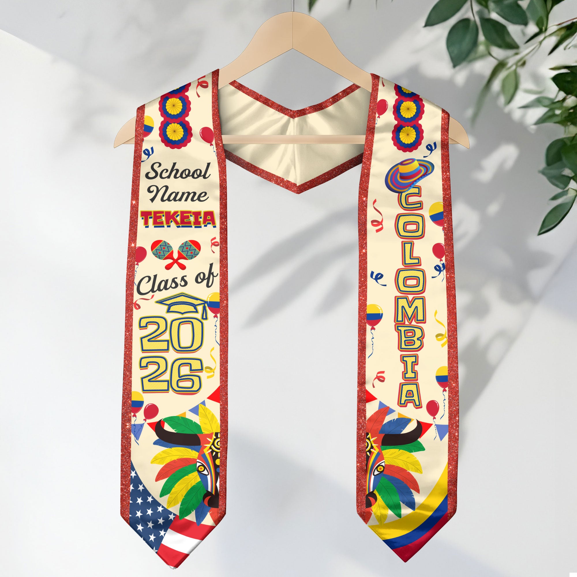 Colombia Flag Graduation Stole 2026, Colombian Grad Sash, Custom Option Class of 2026