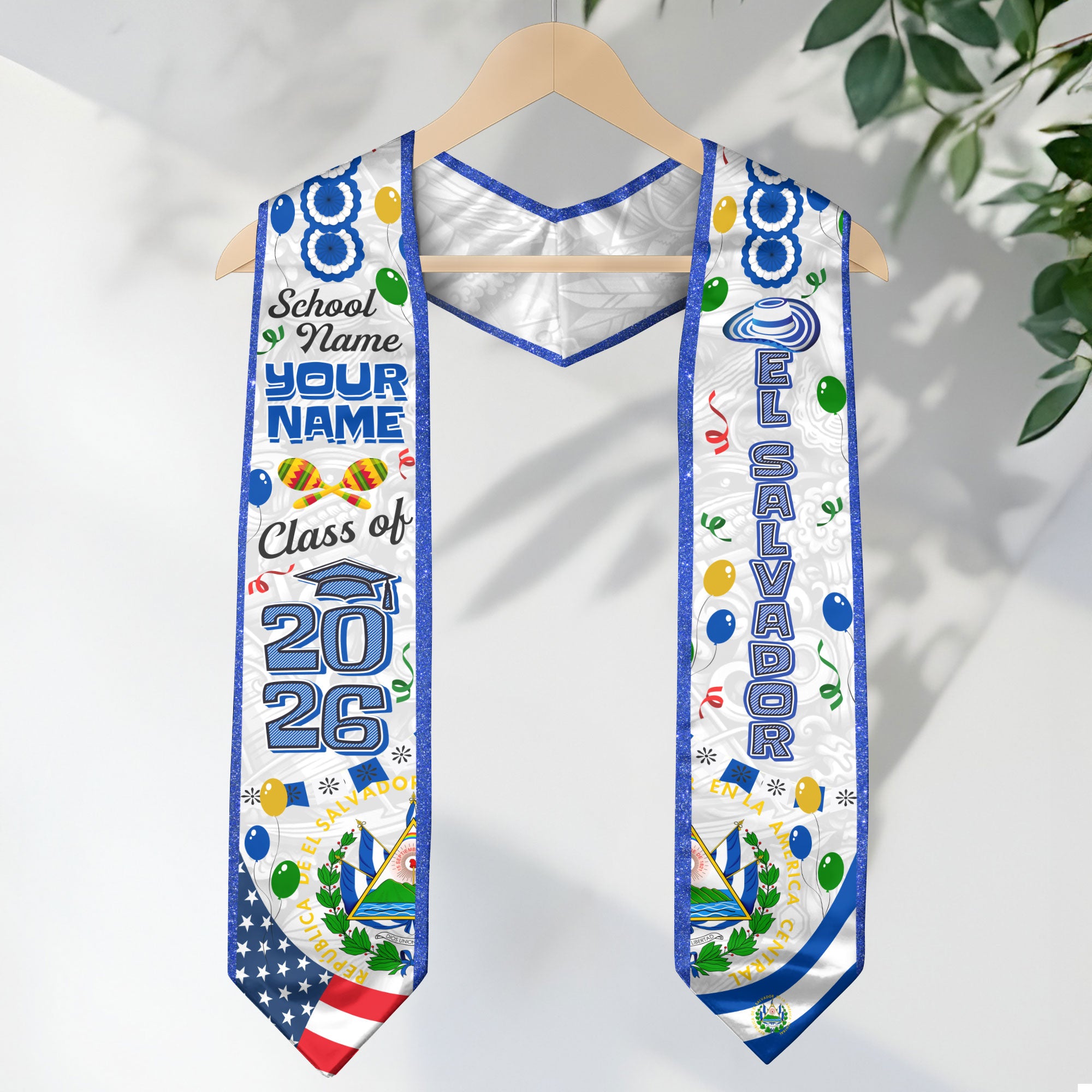 Customized Graduation Stole El Salvador, El Salvador Flag Graduation Sash, Custom Stole for Graduation 2026