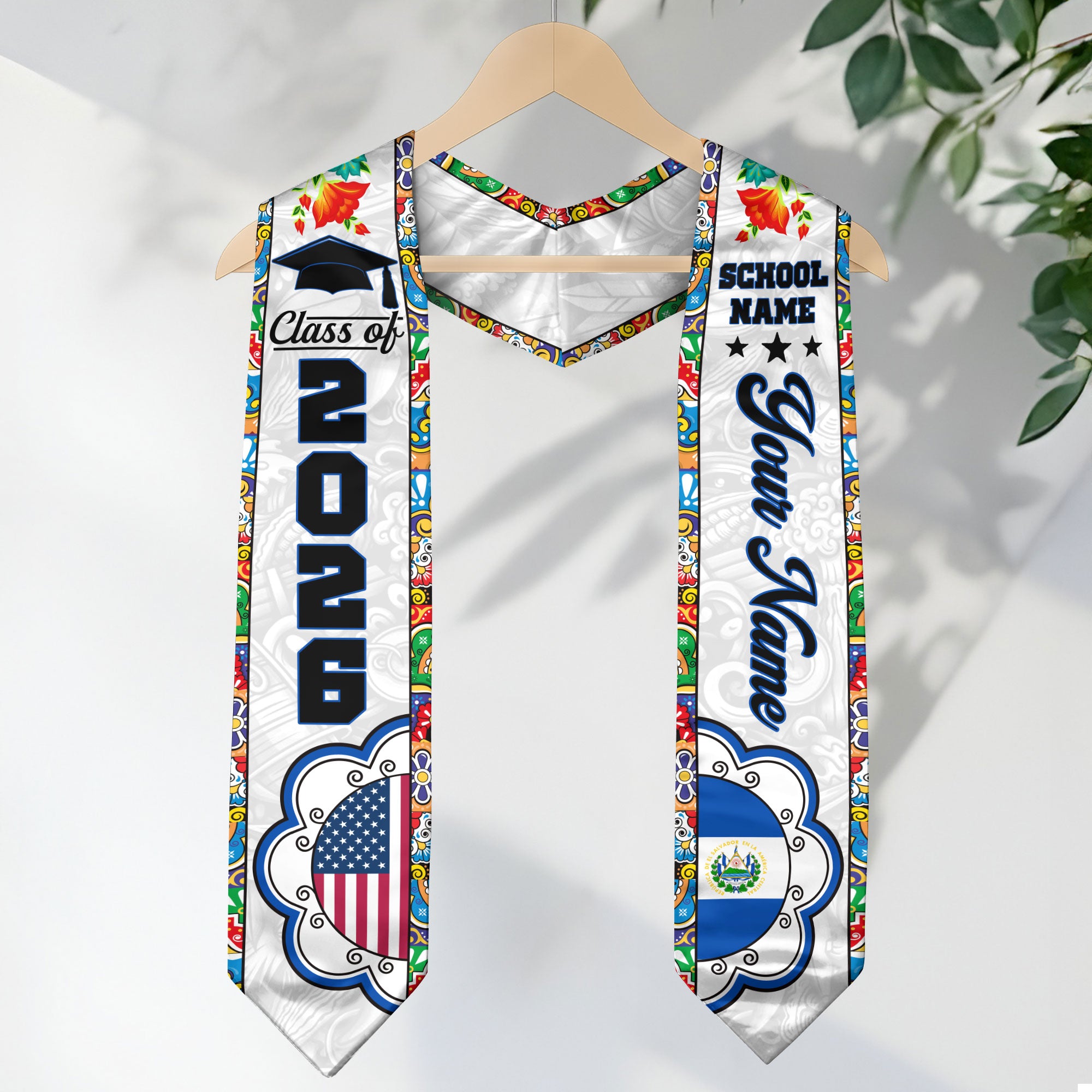 Customized El Salvador American Graduation Stole, El Salvador Flag Graduation Sash, Class of 2026