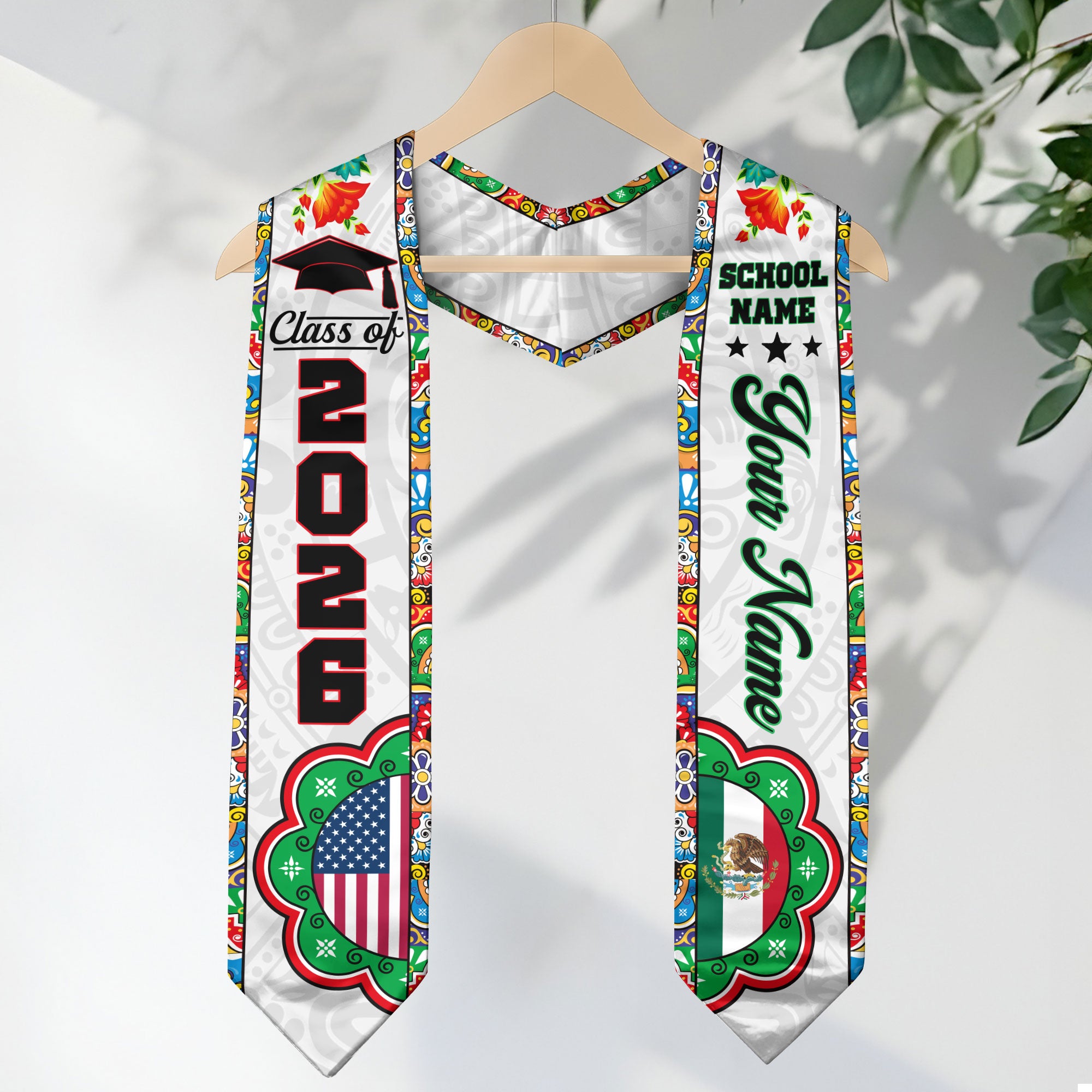 2026 Mexico Flag Graduation Stole, Mexican Sash for Grads, Optional Name Detail