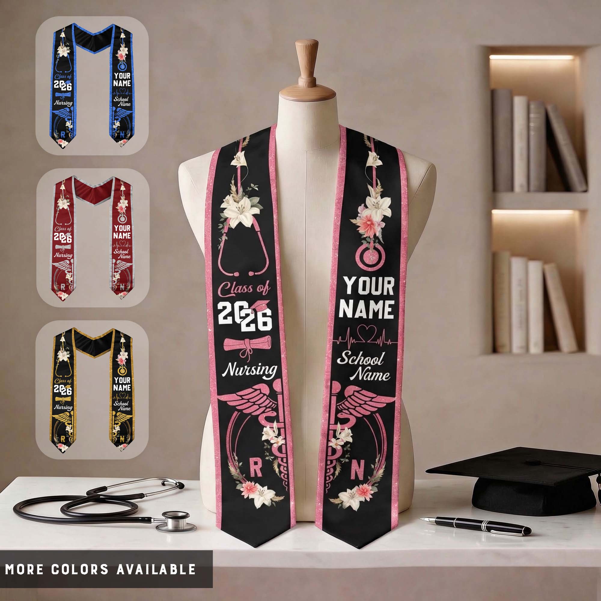 Customized Nursing Graduation Stole for RN Graduates, Professional BSN Sash Class of 2026