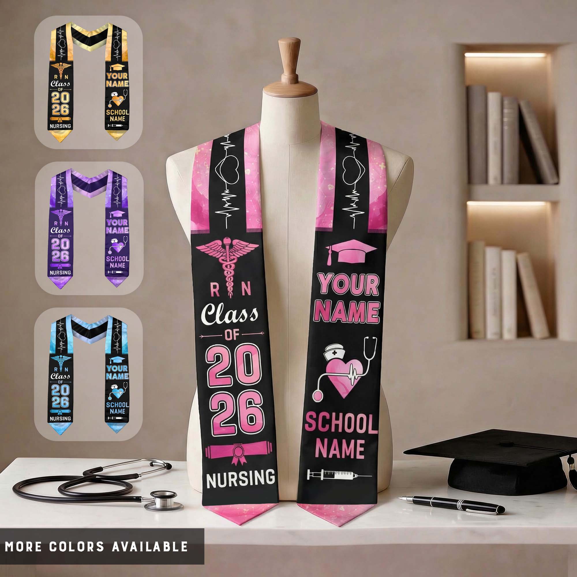 Customized RN Nursing Graduation Stole, BSN Nurse Ceremony Sash for Class of 2026