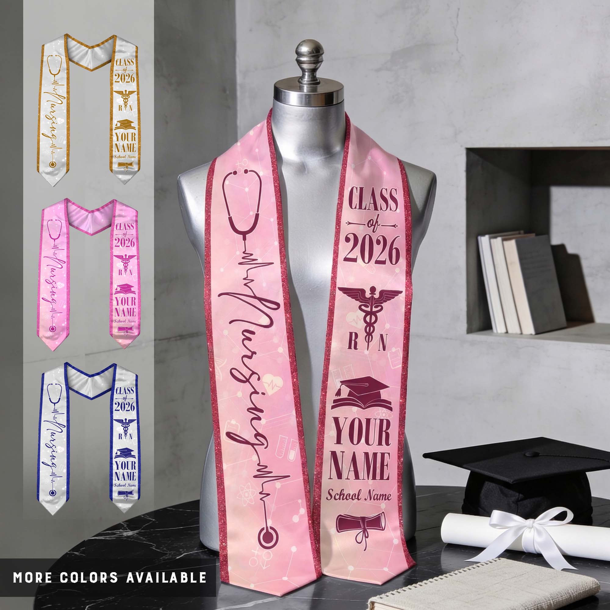 Customized Nursing School Graduation Stole for RN and BSN Students, Sash 2026