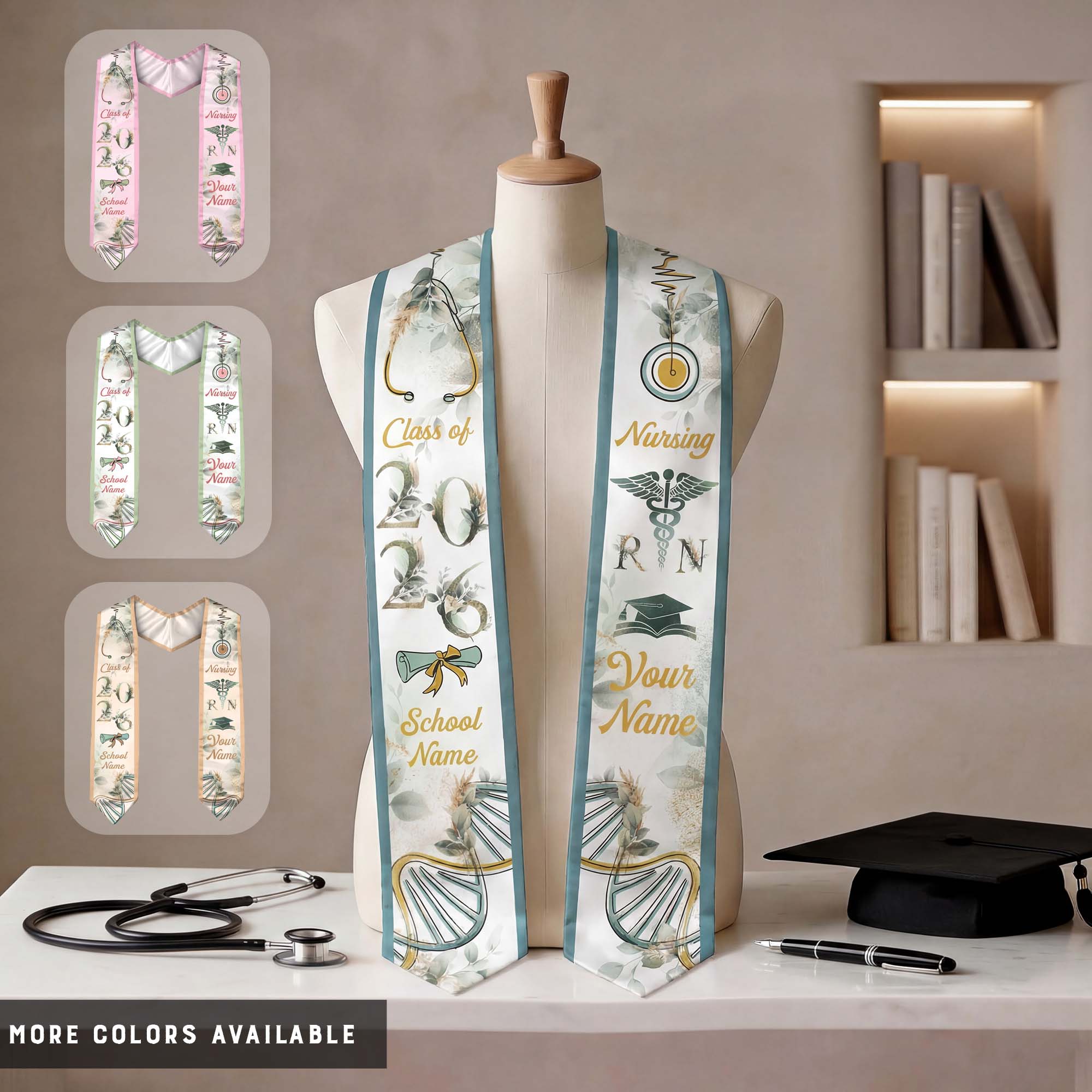Customized RN Nurse Graduation Stole with Professional Design, BSN Sash Class of 2026