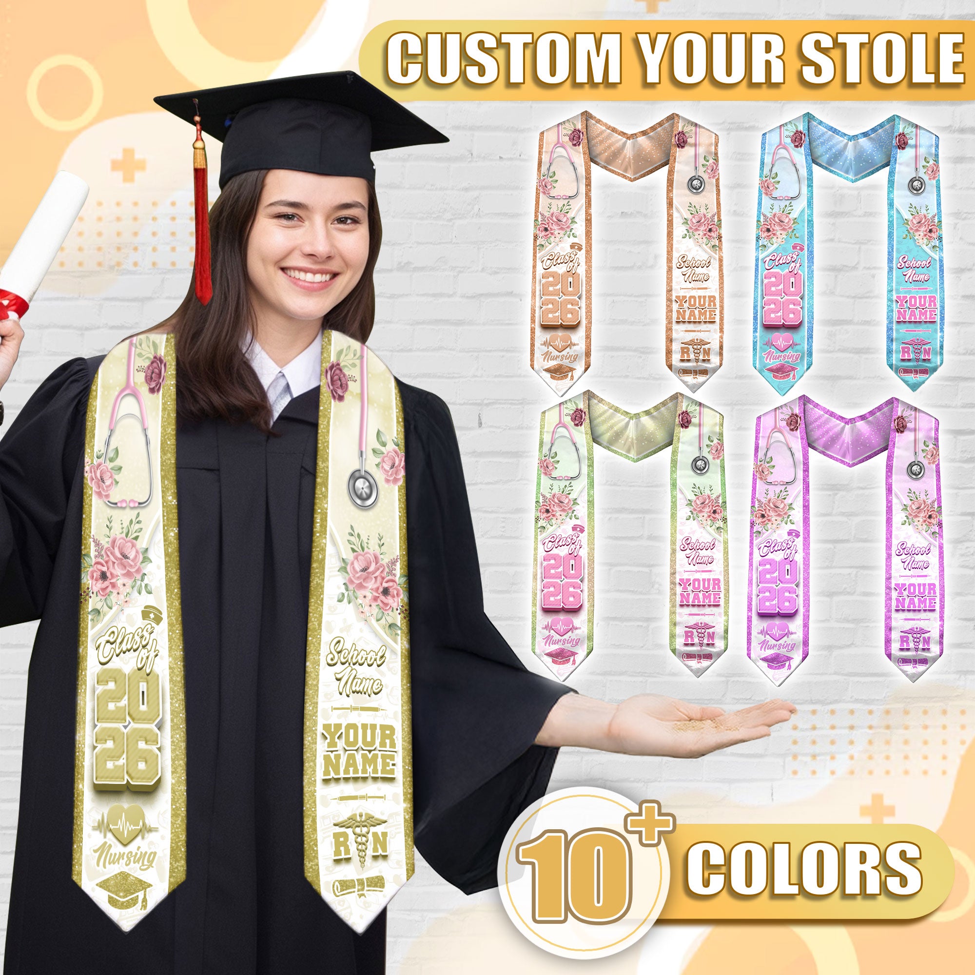 Customized Graduation Stole for RN Nurses, BSN Nursing Ceremony Sash 2026