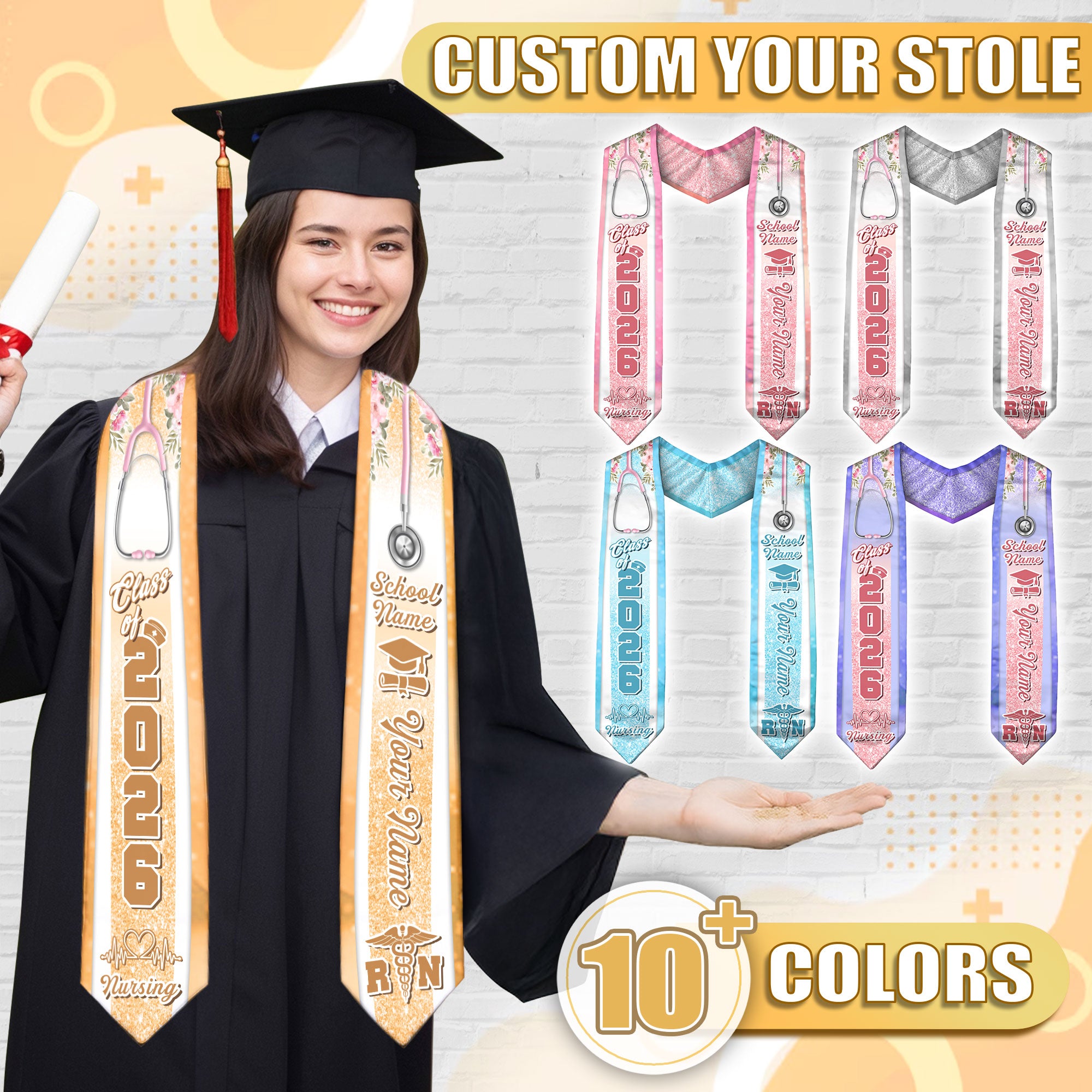 Customized RN and BSN Nursing Graduation Stole, Elegant Nurse Sash for Class of 2026