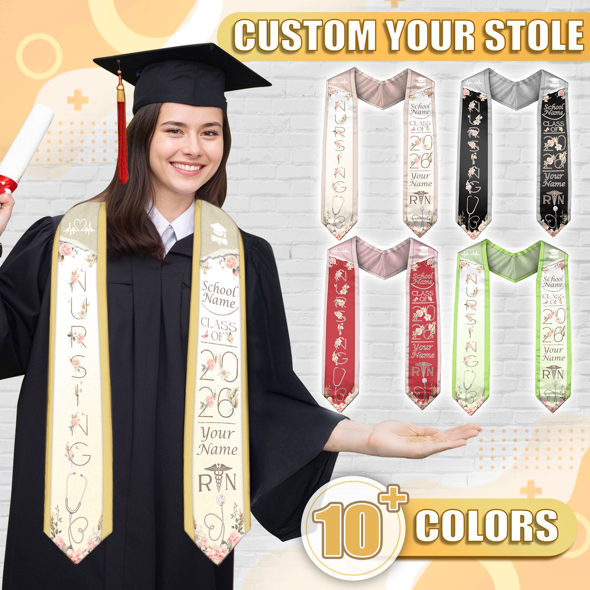 Customized BSN Nursing Graduation Stole for RN Students, Professional Sash 2026