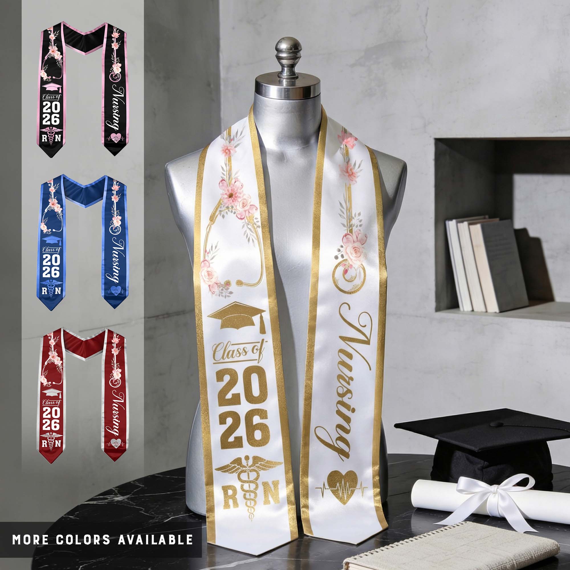 RN Nurse Graduation Stole 2026, Classic Nursing Sash for BSN Graduates Class of 2026