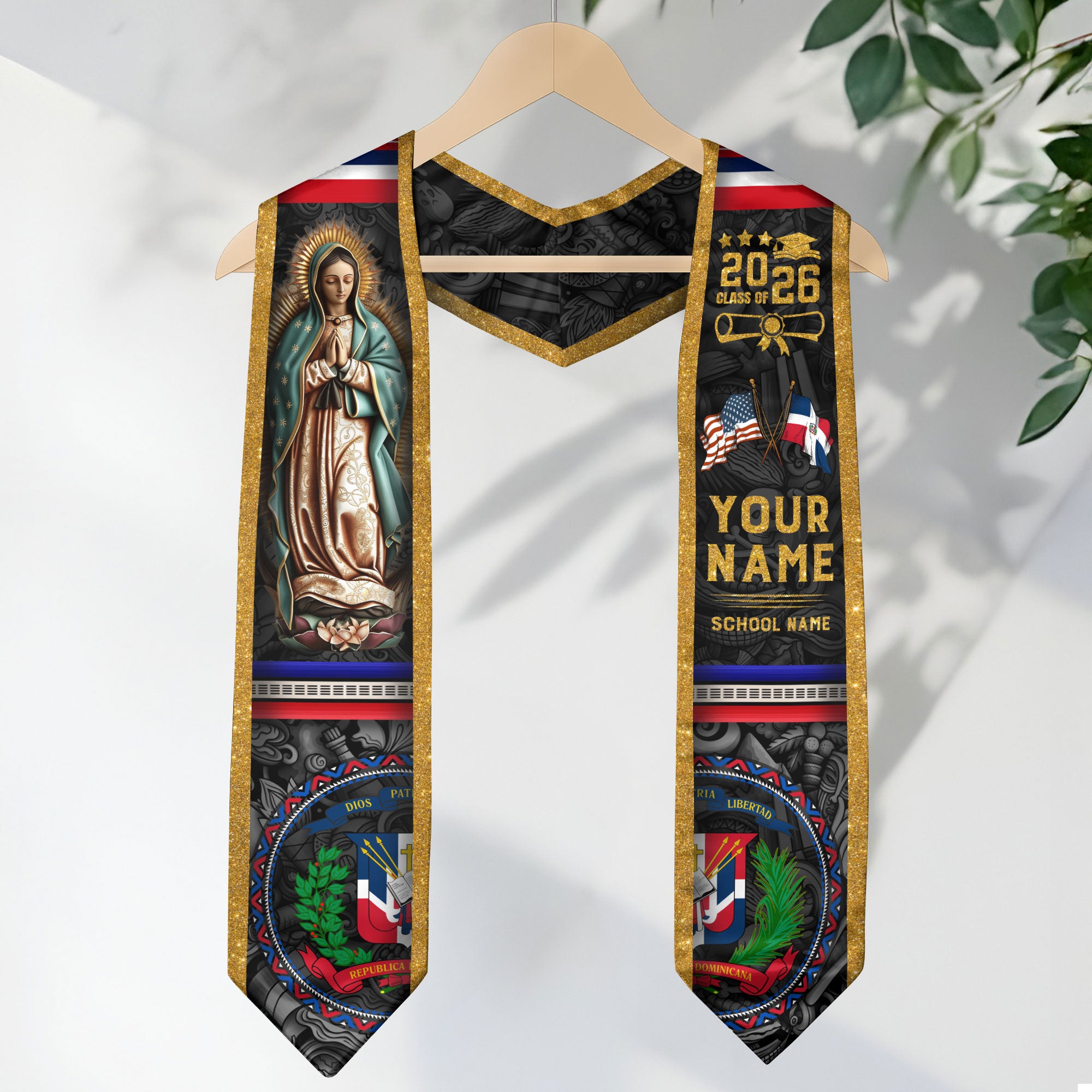 Dominican Graduation Stole 2026, Dominican Flag Sash, Custom Detail Option for Graduates