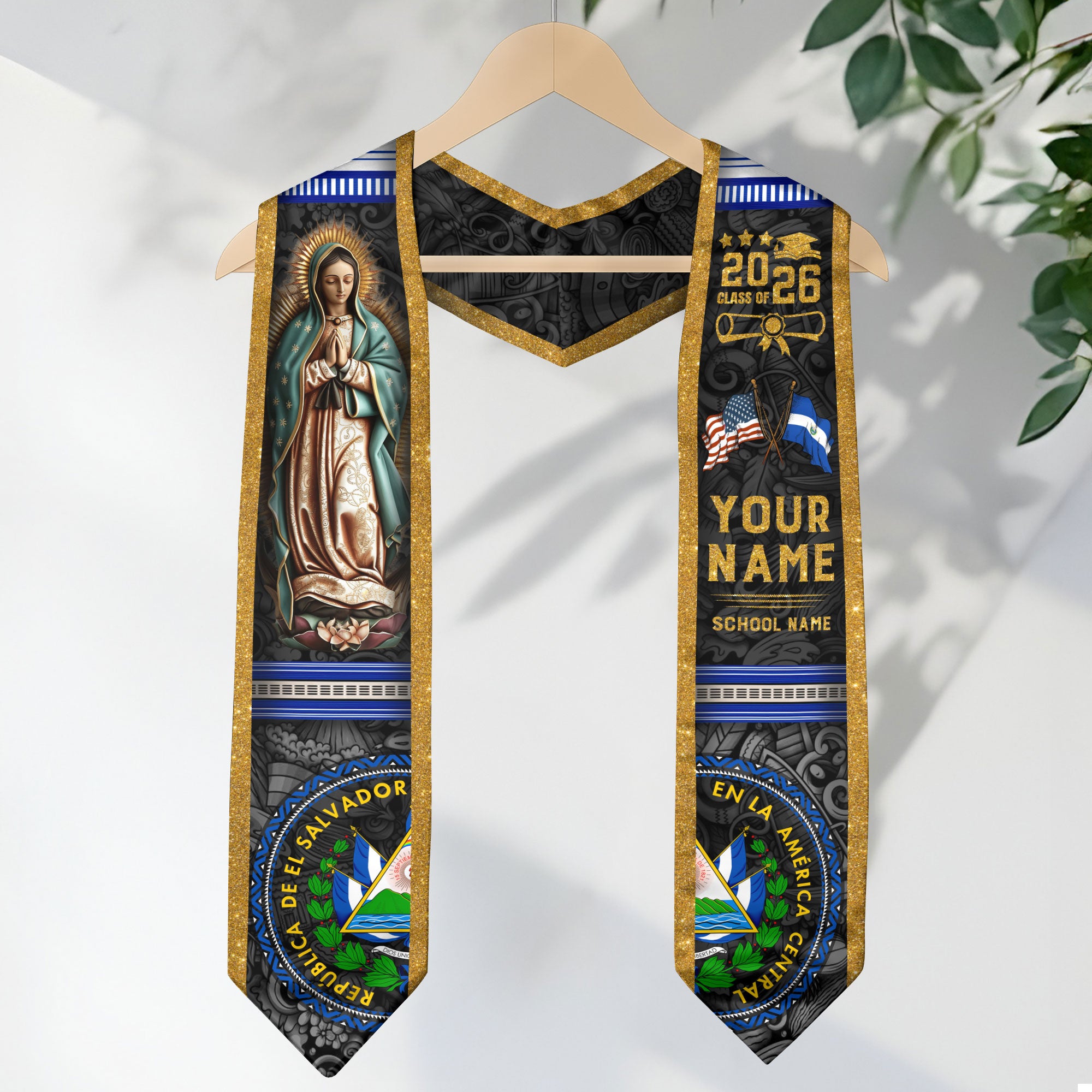 El Salvador Graduation Stole 2026, Salvadoran Flag Graduation Sash, Custom Grad Stole