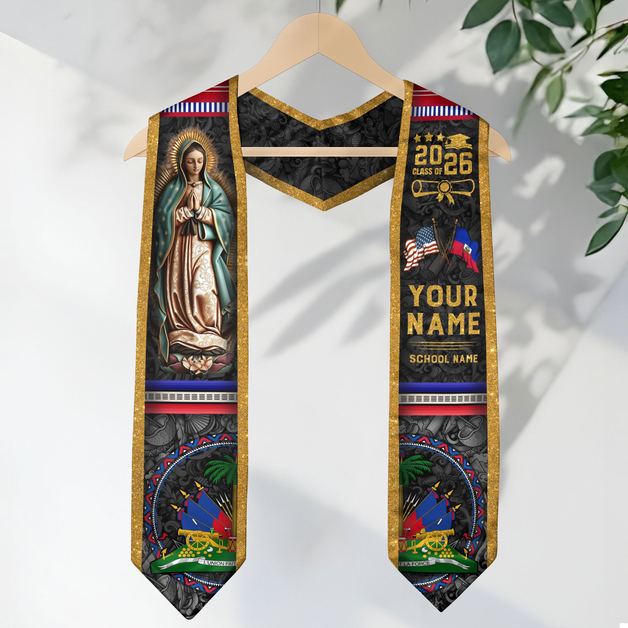Haiti Graduation Stole 2026, Haitian Flag Sash, Tailored Detail for Class of 2026 Grads