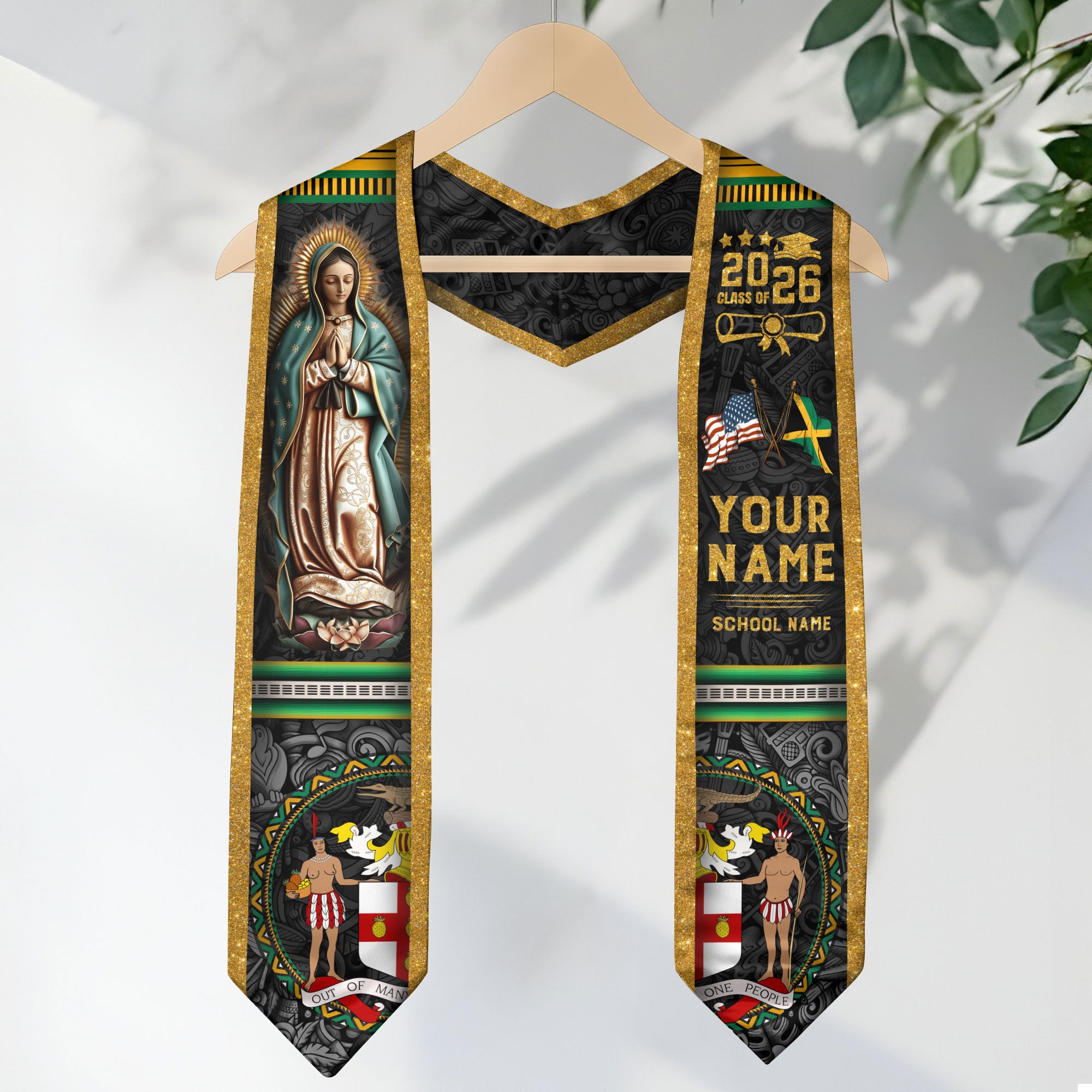 Jamaica Graduation Stole 2026, Jamaican Flag Graduation Sash, Custom Grad Stole 2026