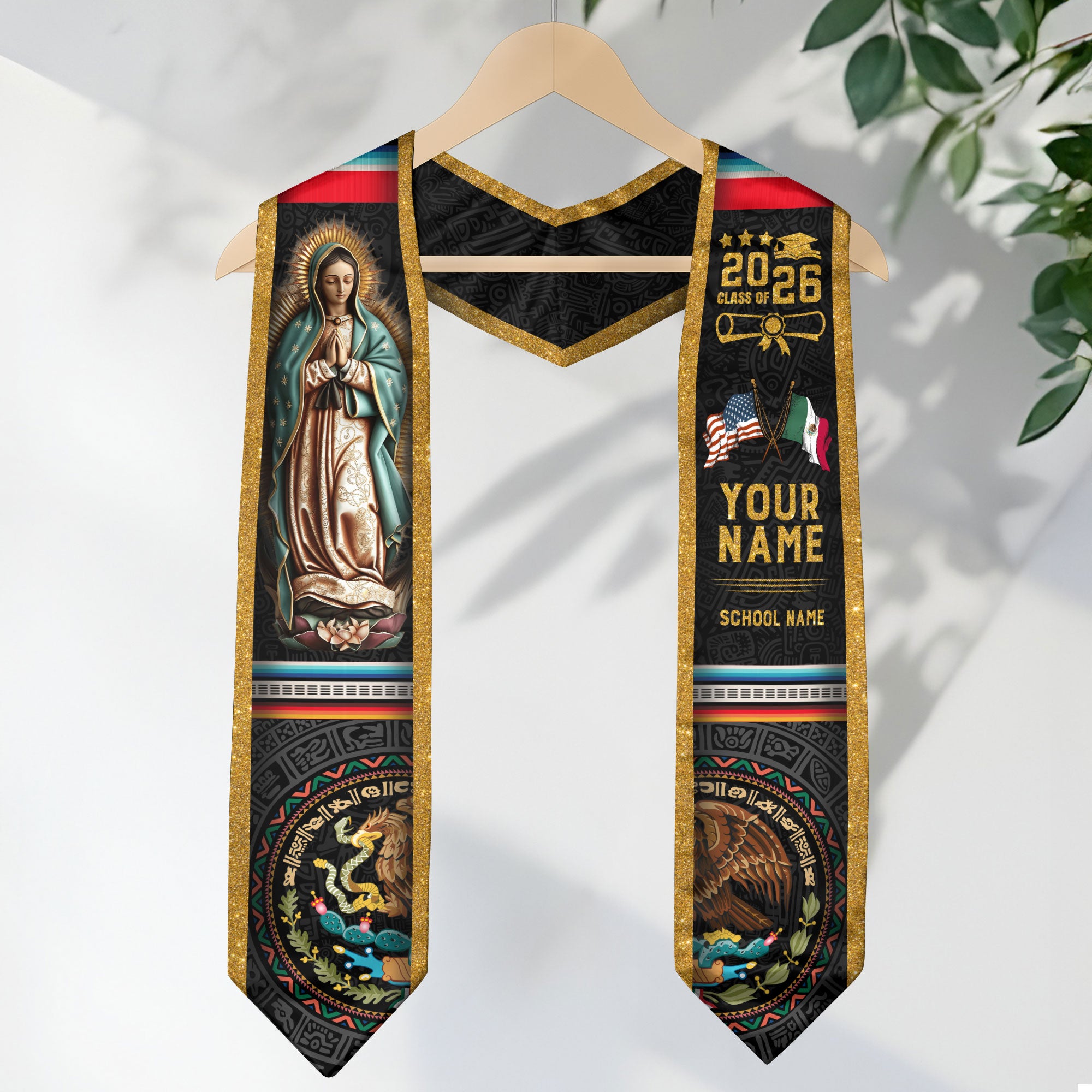 Mexican Graduation Sash 2026 Custom, Mexican American Flag Stole, Mexico Graduation Stole