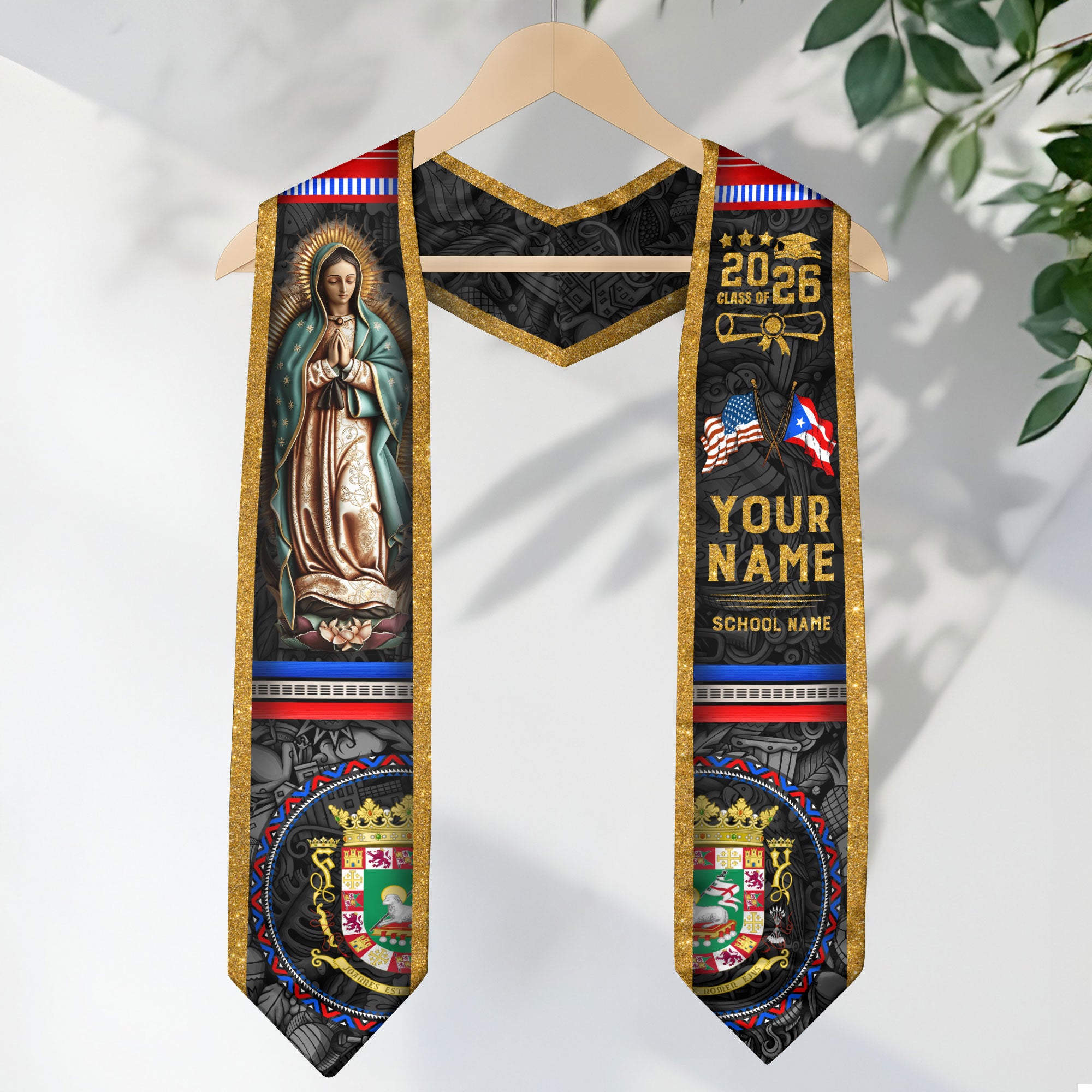 Puerto Rico Graduation Stole 2026, Puerto Rican Flag Sash, Custom Detail Option for Grads, Puerto Rico Sash