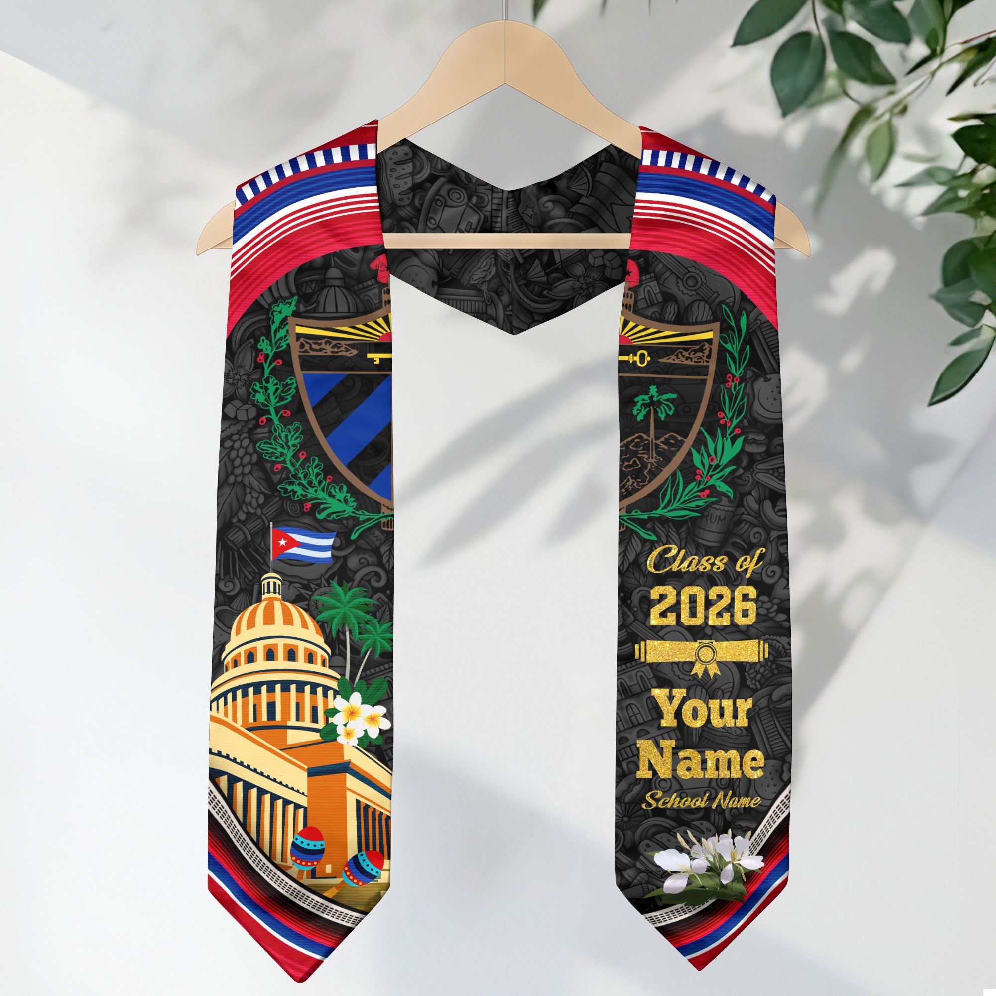Cuban Flag Graduation Sash 2026, Cuba Stole, Signature Custom Finish for Graduates 2026