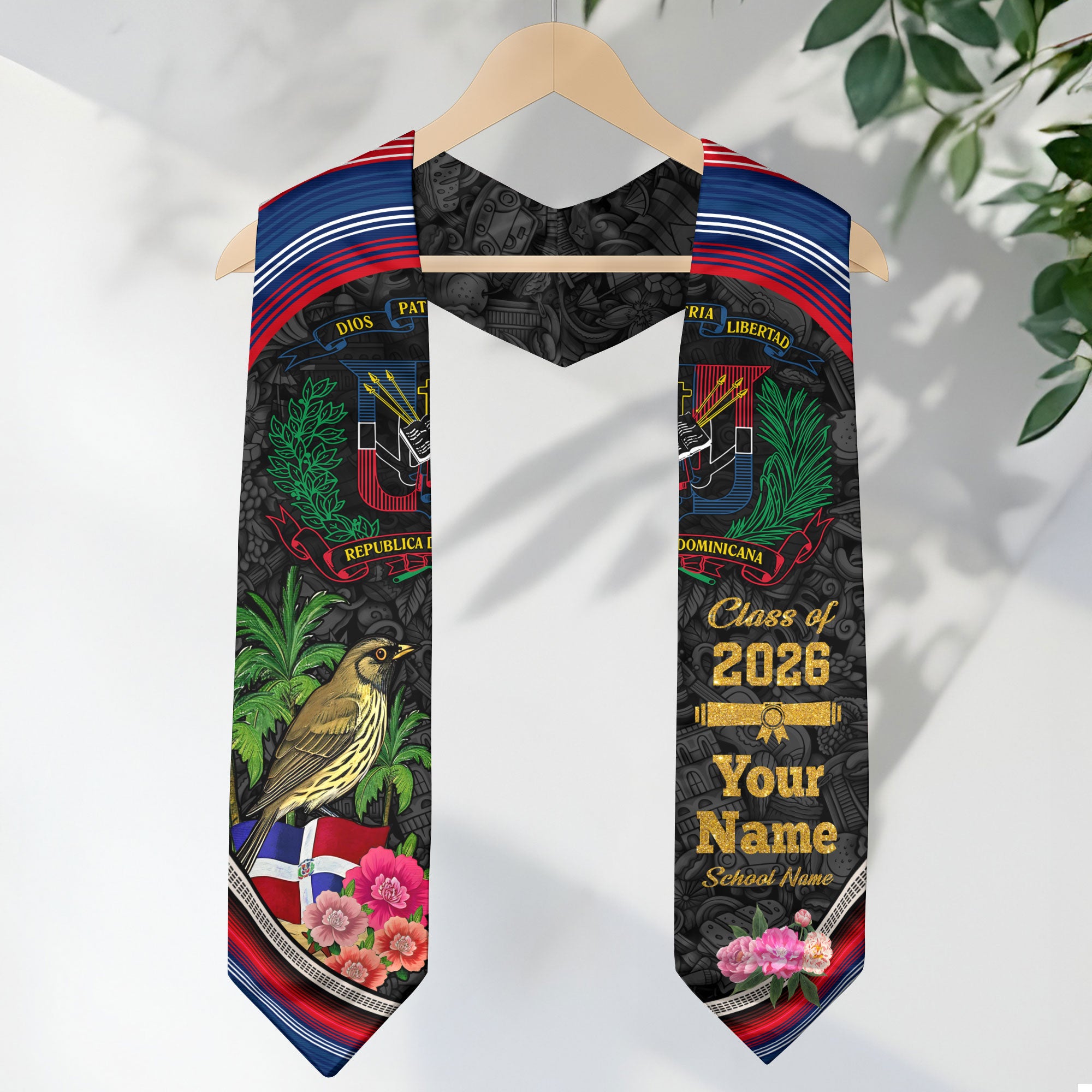 Dominican Flag Graduation Sash 2026, Dominican Graduation Stole, Custom Accent for 2026