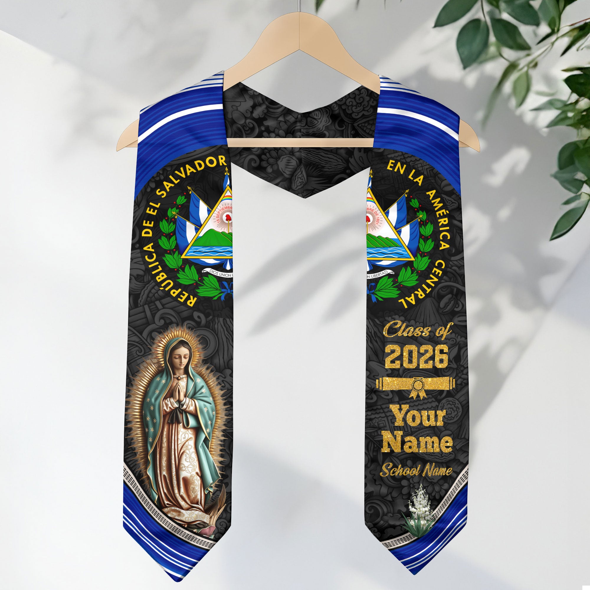 Salvadoran Flag Graduation Sash 2026, El Salvador Stole, Custom Graduation Stole