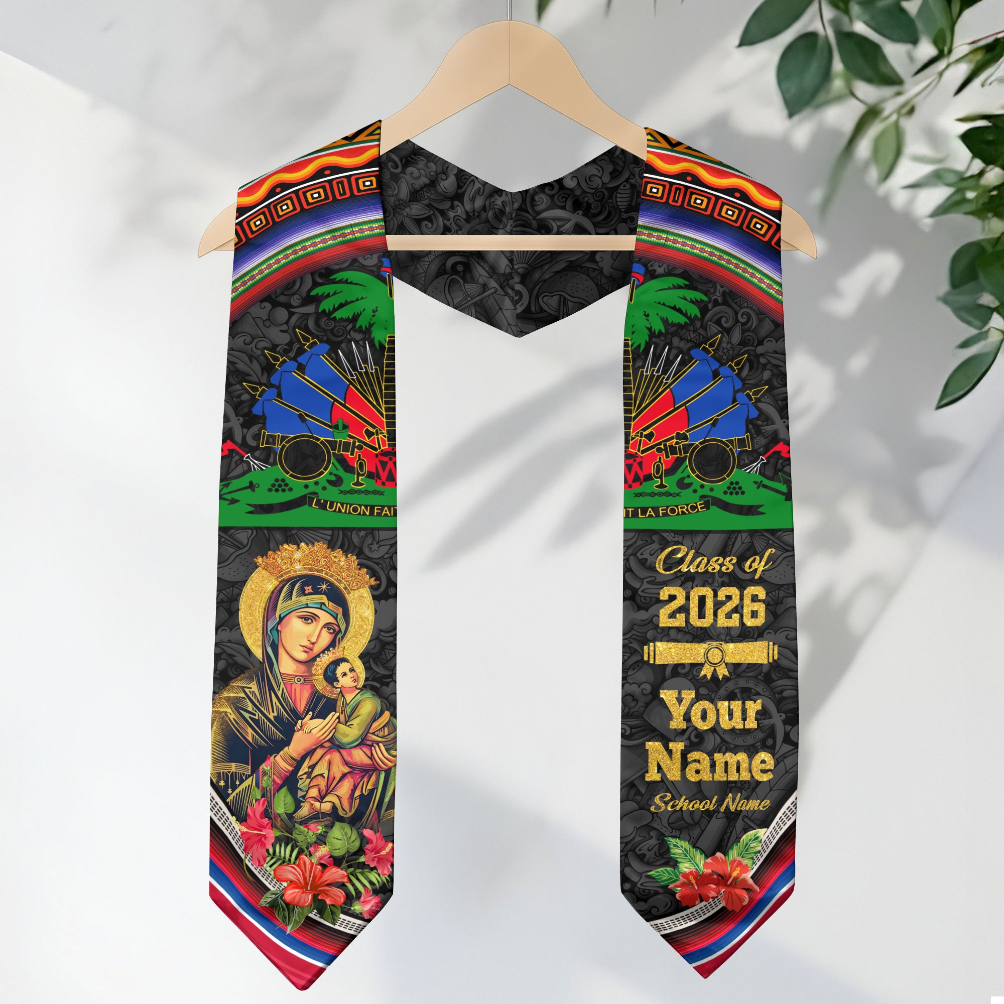 Haitian Flag Graduation Sash 2026, Haiti Stole, Signature Custom Finish for Graduates