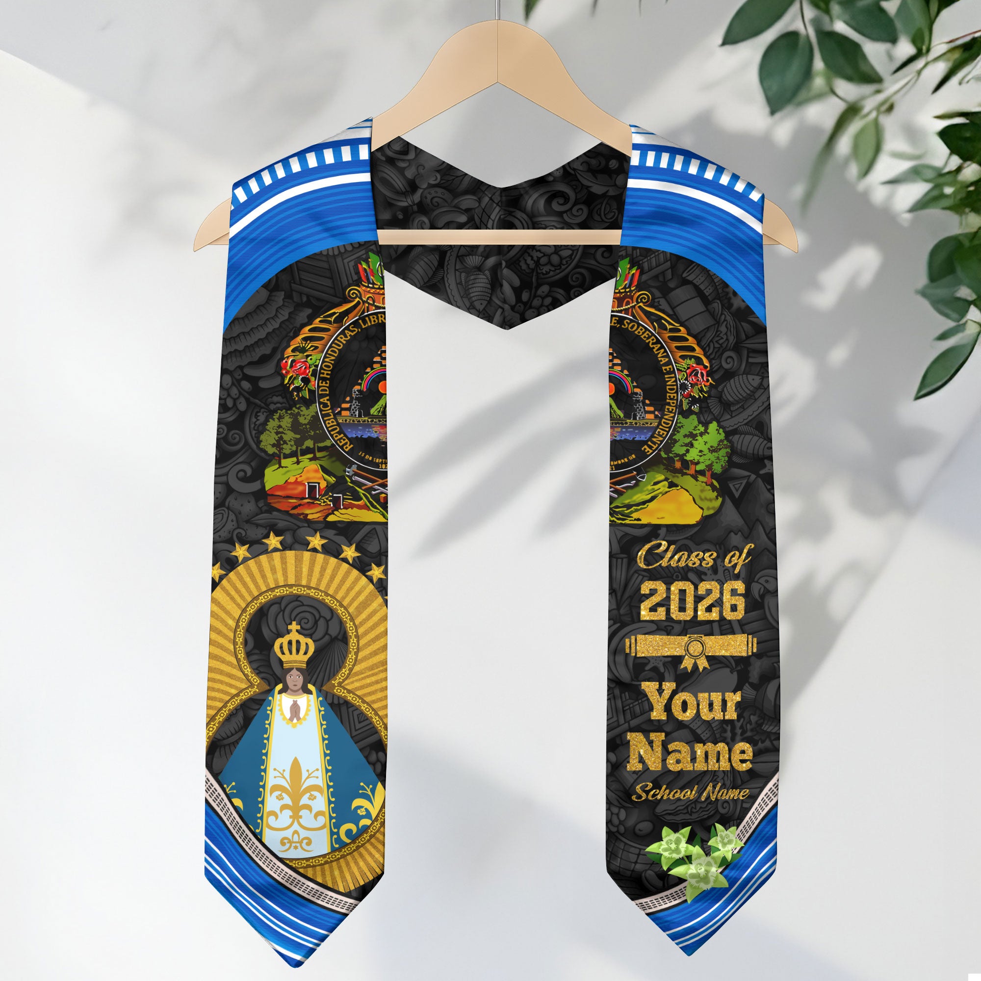 Honduran Flag Graduation Sash 2026, Honduras Stole for Grads, Custom Finish Stole
