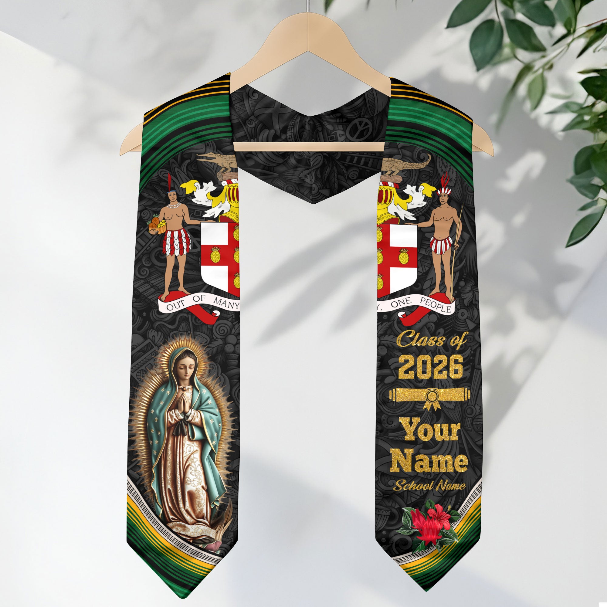 Jamaican Flag Graduation Sash 2026, Jamaica Stole, Custom Graduation Stole for 2026