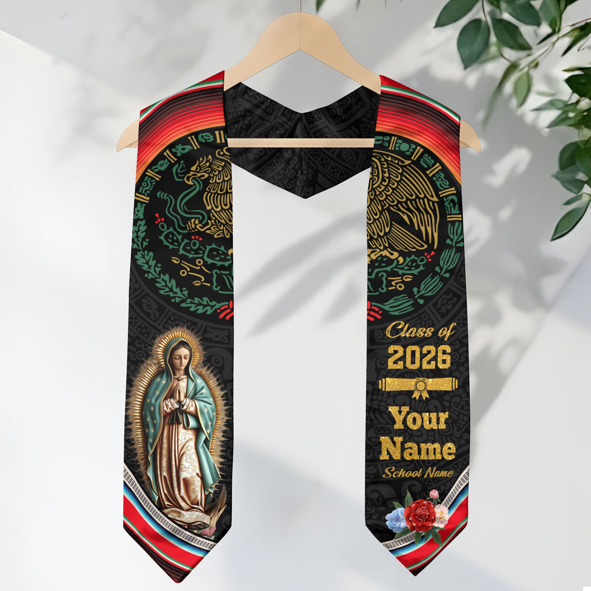 Mexican American Flag Graduation Sash 2026, Custom Mexican Stole, Mexico Graduation Stole