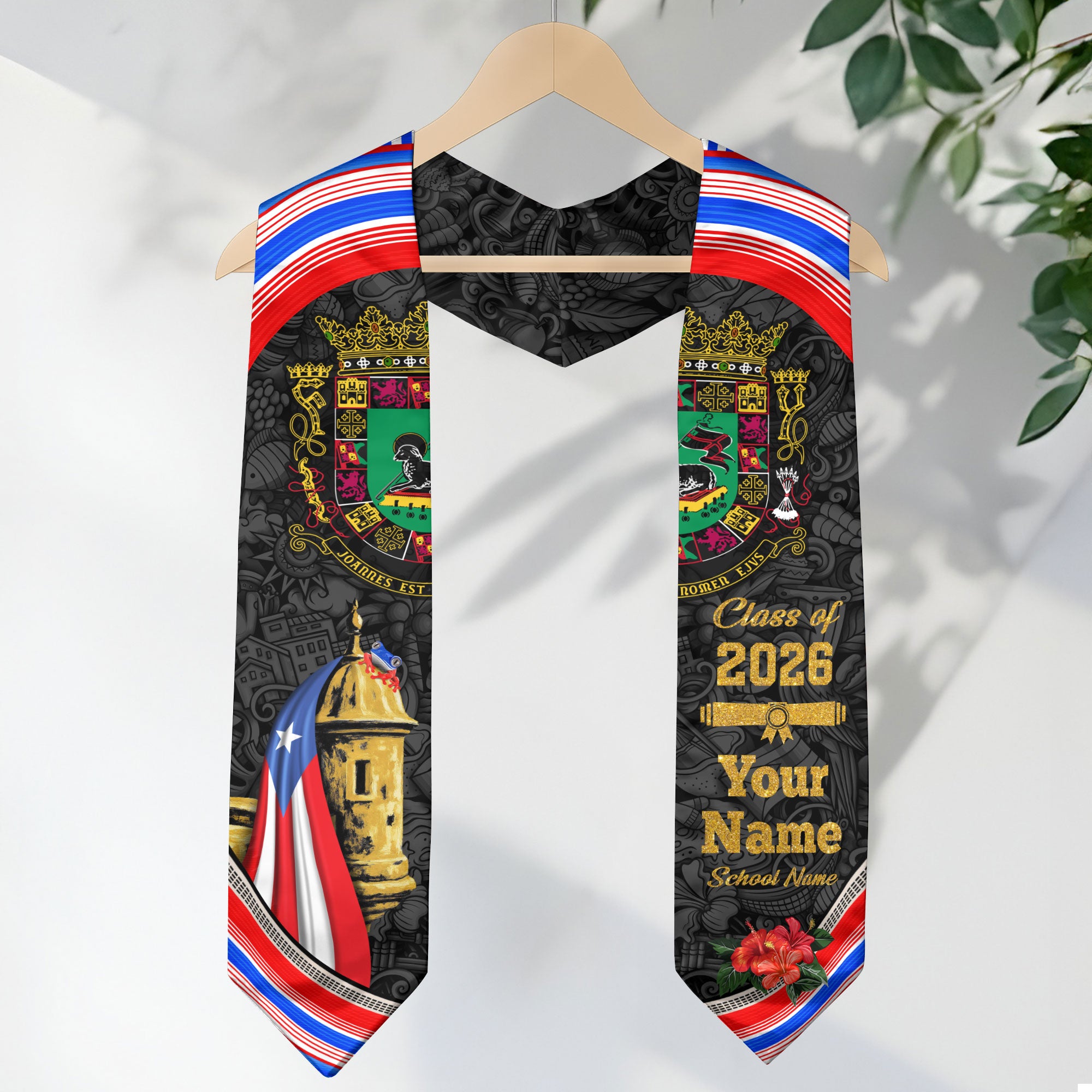 Puerto Rican Flag Graduation Sash 2026, PuertoRico Graduation Stole, Custom Accent 2026