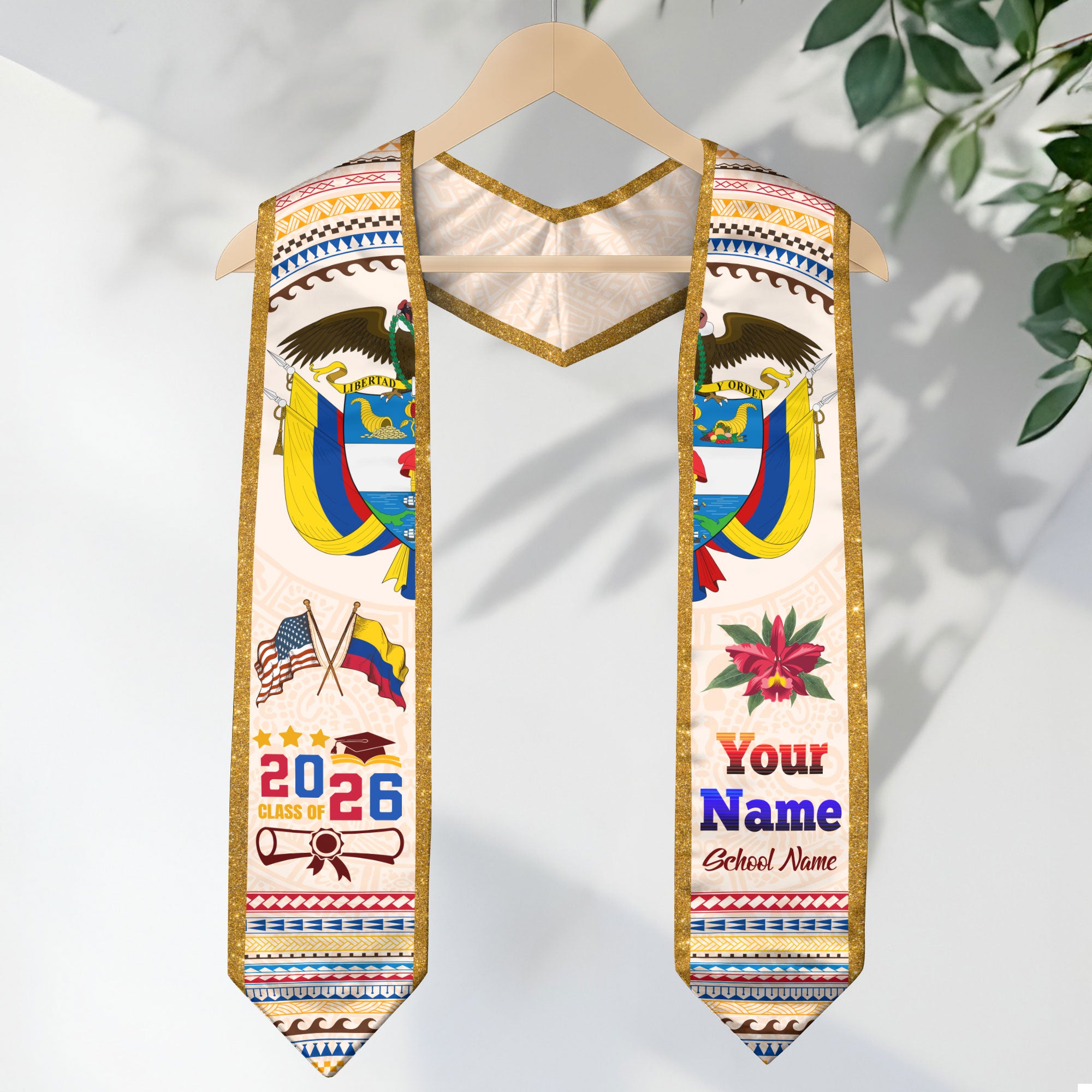 Class of 2026 Colombia Graduation Sash, Colombian Flag Stole, Custom-Ready Grad Style