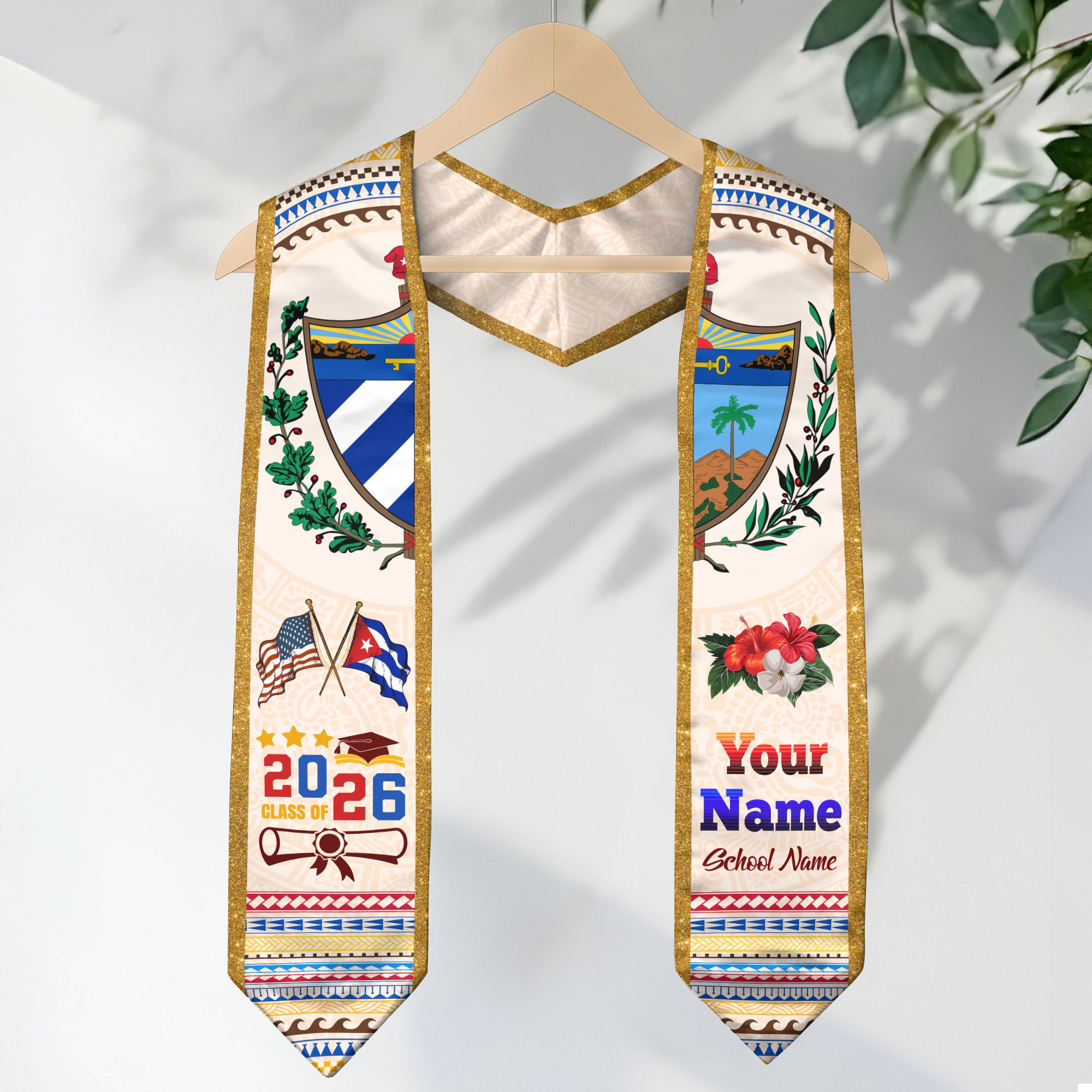 Class of 2026 Cuba Graduation Sash, Cuban Flag Stole, Custom-Ready Graduation Style